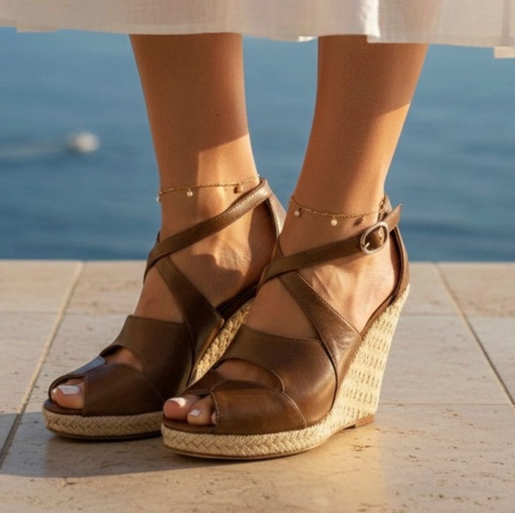 Alexandre Birman Alexandre Birman Brown Leather Raffia Wedge Sandals EU 38.5 Size US 8.5 / IT 38.5 - 1 Thumbnail