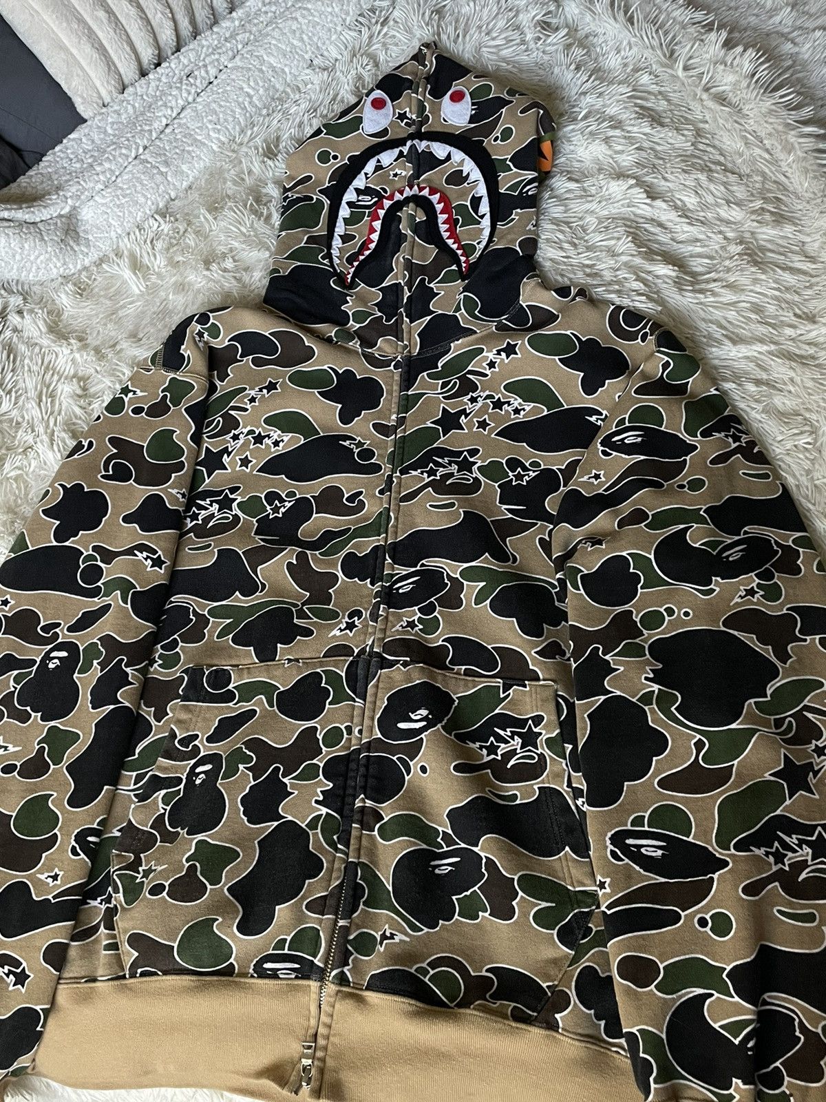 image of Bape Sta Camo Shark Full Zip Hoodie in Beige, Men's (Size 2XL)