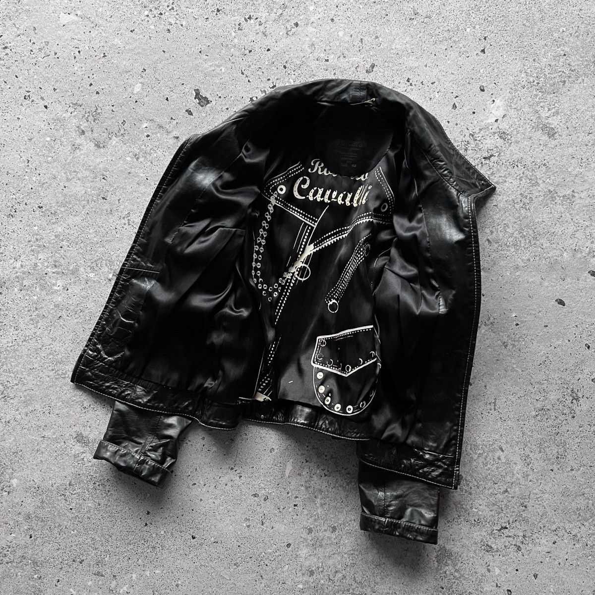 Just Cavalli × Vintage Just Cavalli Womens Vintage Rare Black Real Leather Jacket Size S / US 4 / IT 40 - 3 Thumbnail