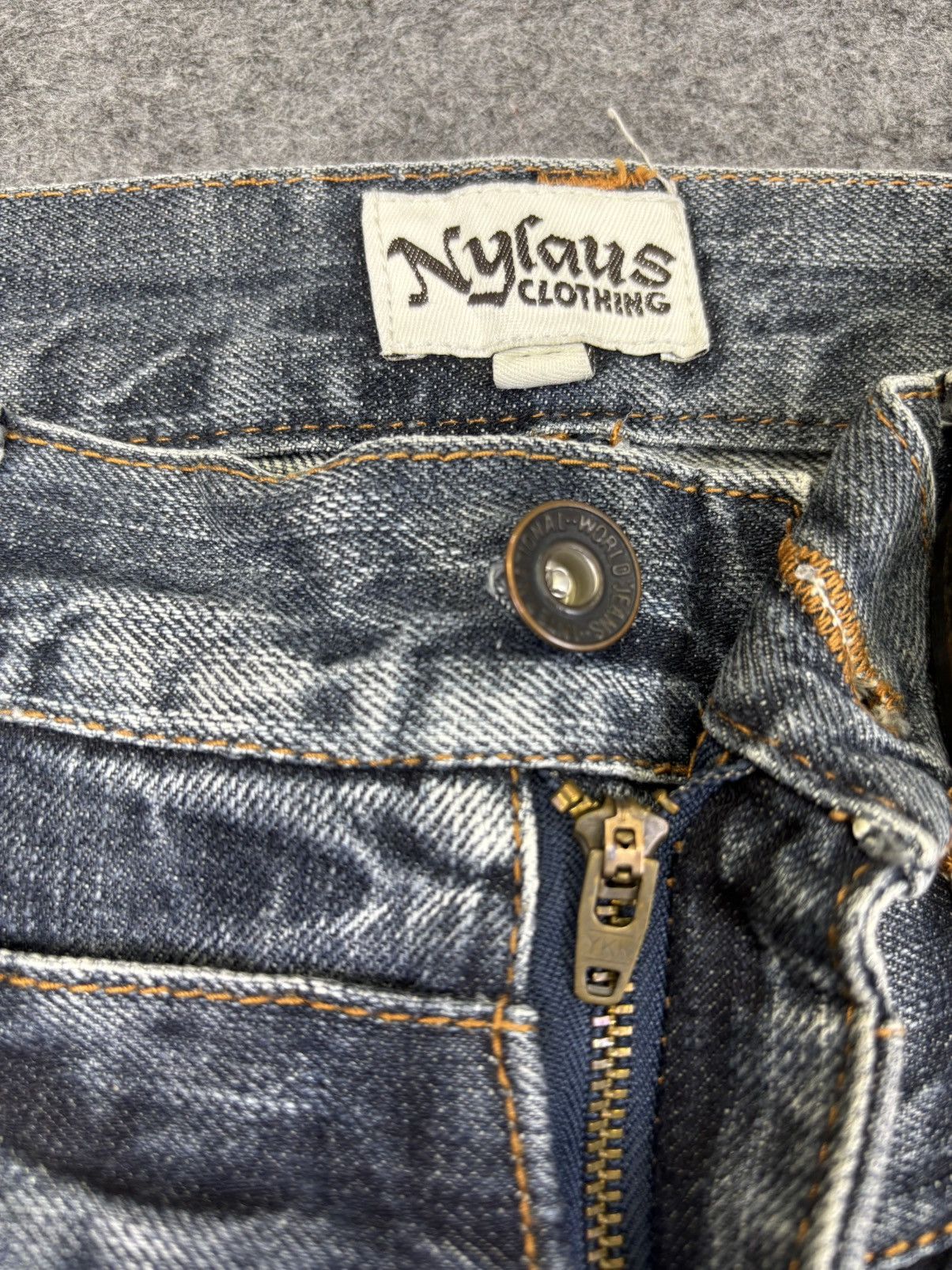 Japanese Brand 🔥DOUBLE WAIST🔥NYLAUS JEANS Thunder Fades Punk Denim F894 Size US 31 - 7 Thumbnail