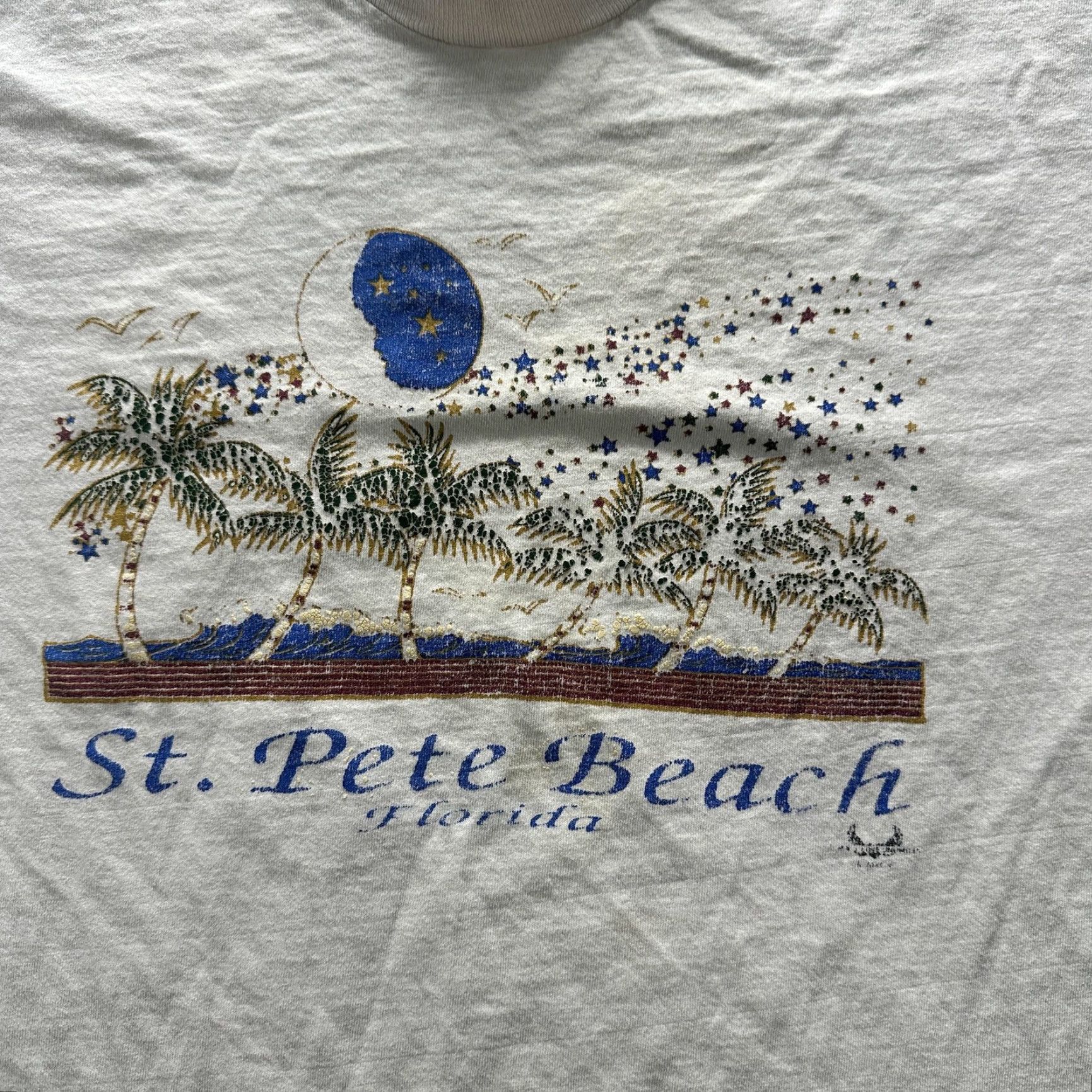 Vintage VINTAGE St Pete Beach Shirt Mens Medium White Florida Palm Trees Moon 90s Size US L / EU 52-54 / 3 - 7 Thumbnail