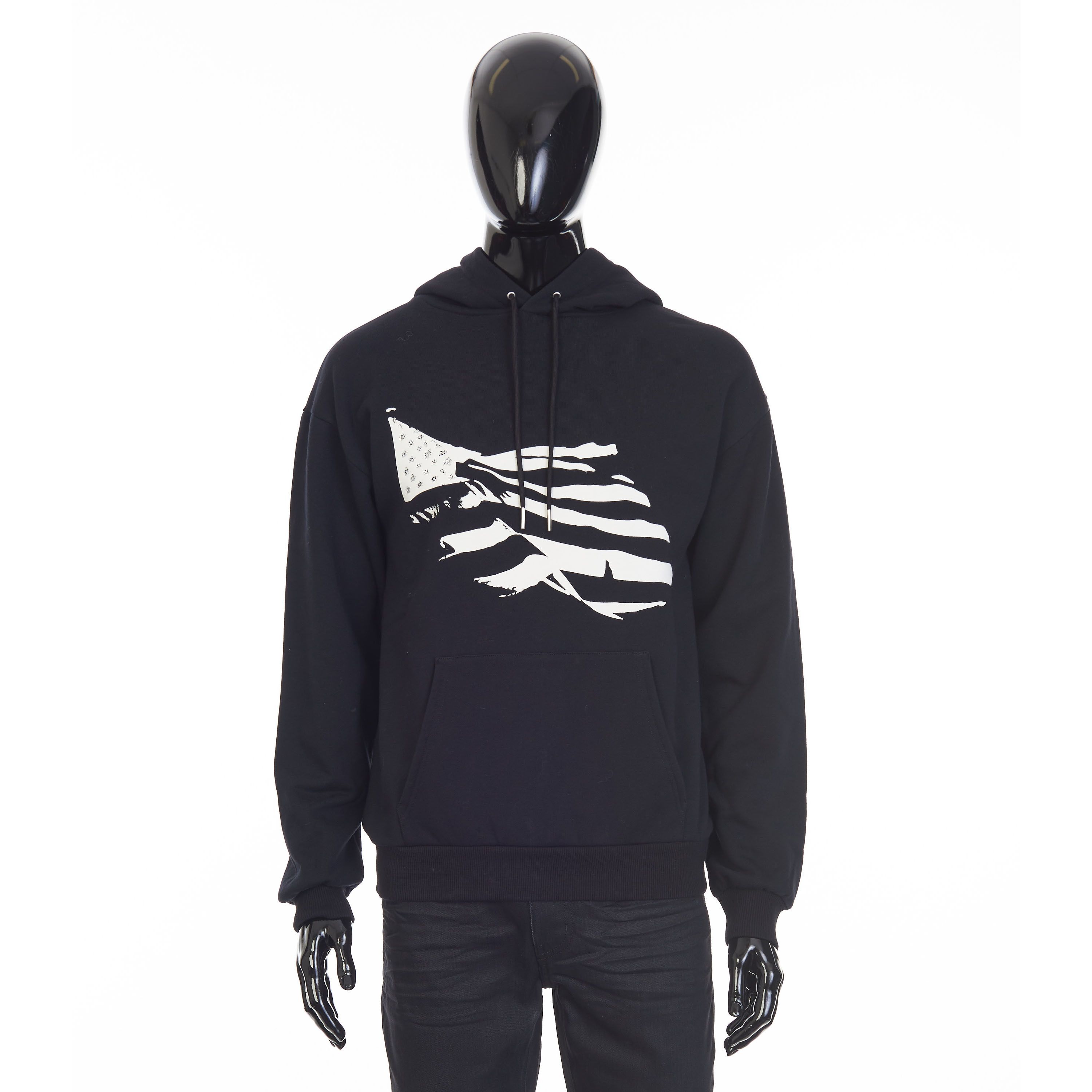 Celine Black Hoodie Sweatshirt - Flag Print, Rhinestone Embroidery Size US S / EU 44-46 / 1 - 1 Thumbnail