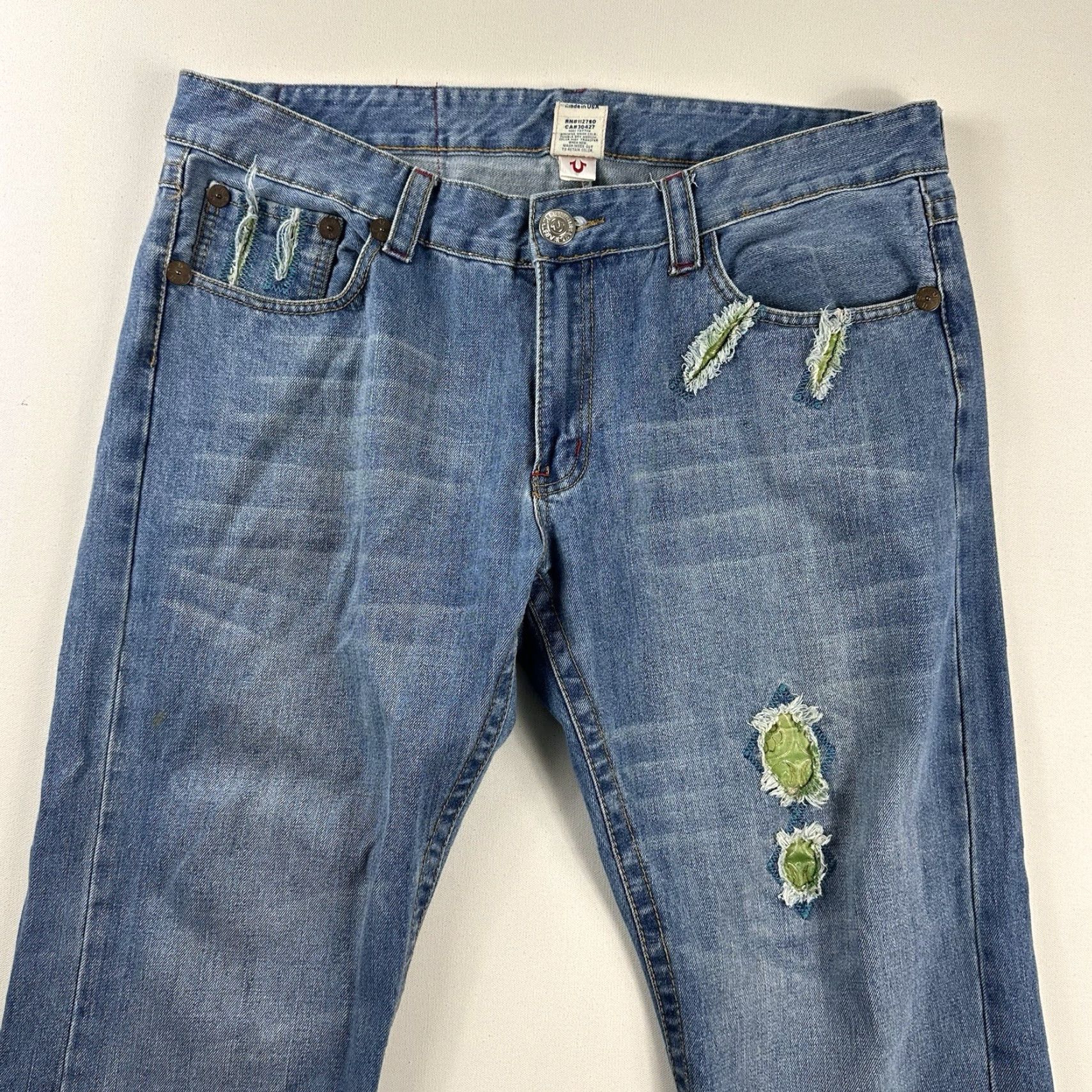 True Religion Jeans Distressed Baggy Straight 40x33 Mens Blue Hip Hop 5-Pocket Denim Y2K World Tour Bobby Big T