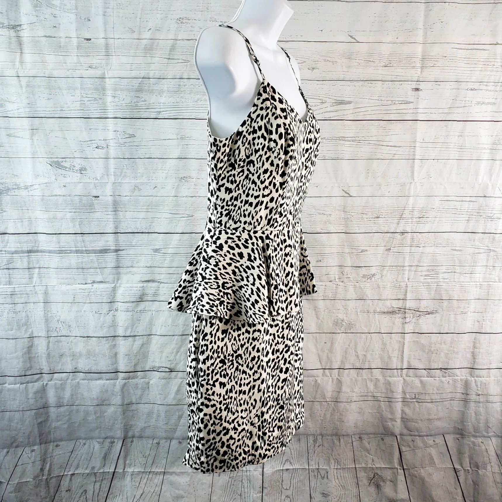 Parker Parker Dress Womens Peplum Silk Black Ivory Animal Print Sleeveless Size M Short Dress Size M / US 6-8 / IT 42-44 - 3 Thumbnail