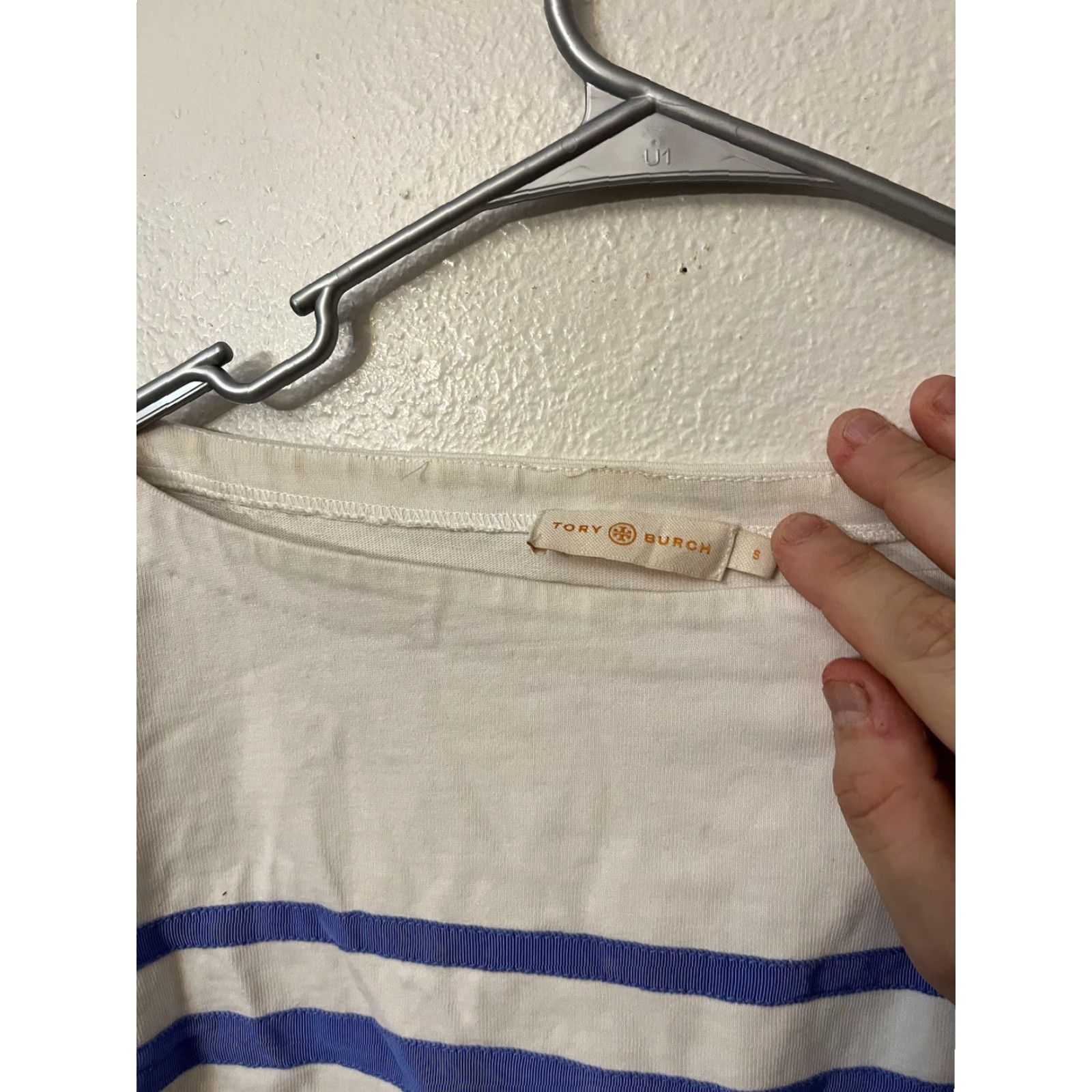Tory Burch Tory Burch Womens Cotton Striped Boat Neck Long Sleeve Basic Top White Size S Size S / US 4 / IT 40 - 3 Thumbnail