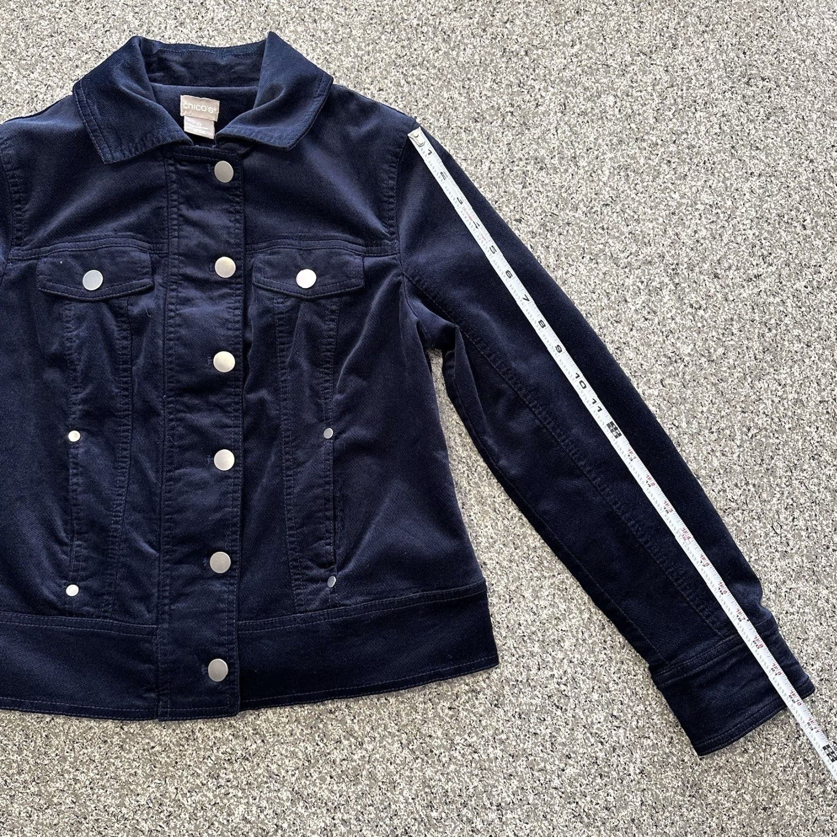 Vintage Chicos Jacket Womens 0 US Size 4/6 Velveteen Navy Full Zip - Blue - Winter, Spring, Fall - Regular Fit - Biker Style - Polyester Softshell Jacket Size XS / US 0-2 / IT 36-38 - 5 Thumbnail