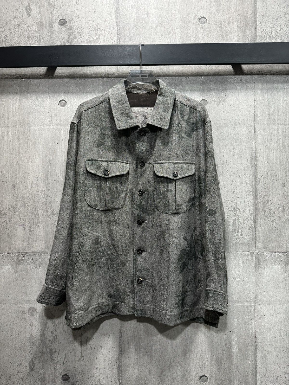Ziggy Chen Grey Wool Floral Overshirt Size US S / EU 44-46 / 1 - 1 Thumbnail