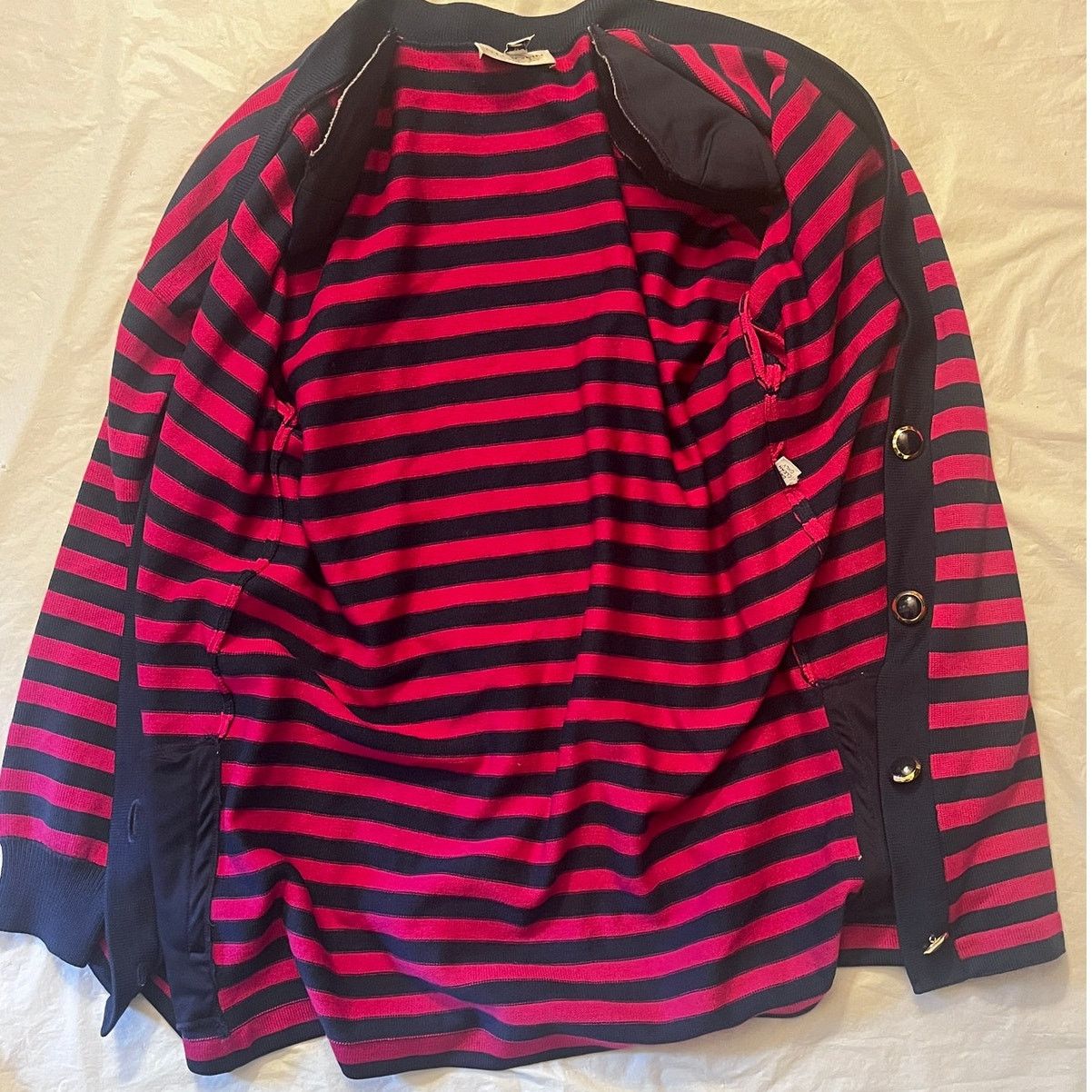 Other St. John Sportswear Navy/Magenta Striped V-Neck Cardigan Size M / US 6-8 / IT 42-44 - 4 Thumbnail
