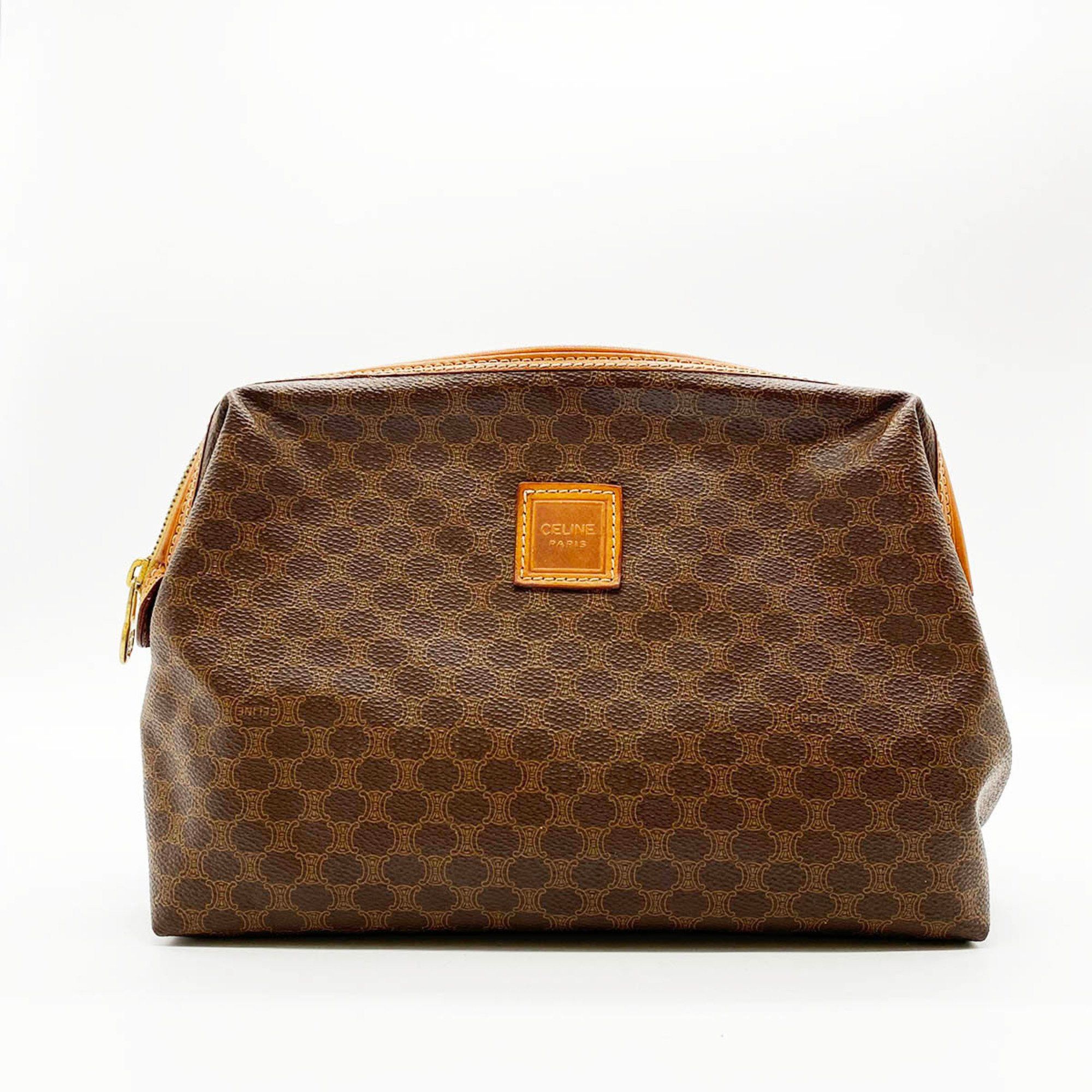 image of Celine Céline Macadam Clutch Bag Clutch in Brown, Women's