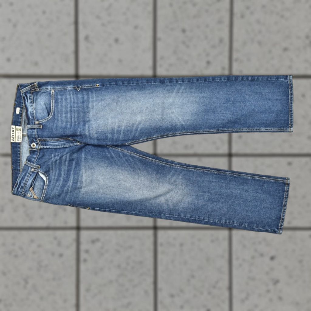Ariat Ariat Jeans Men's 36x34 Straight Fit Blue Medium Wash Denim Stretch Cotton 5-Pocket Logo Cowboy Western Modern Straight Mens Size US 36 / EU 52 - 1 Thumbnail