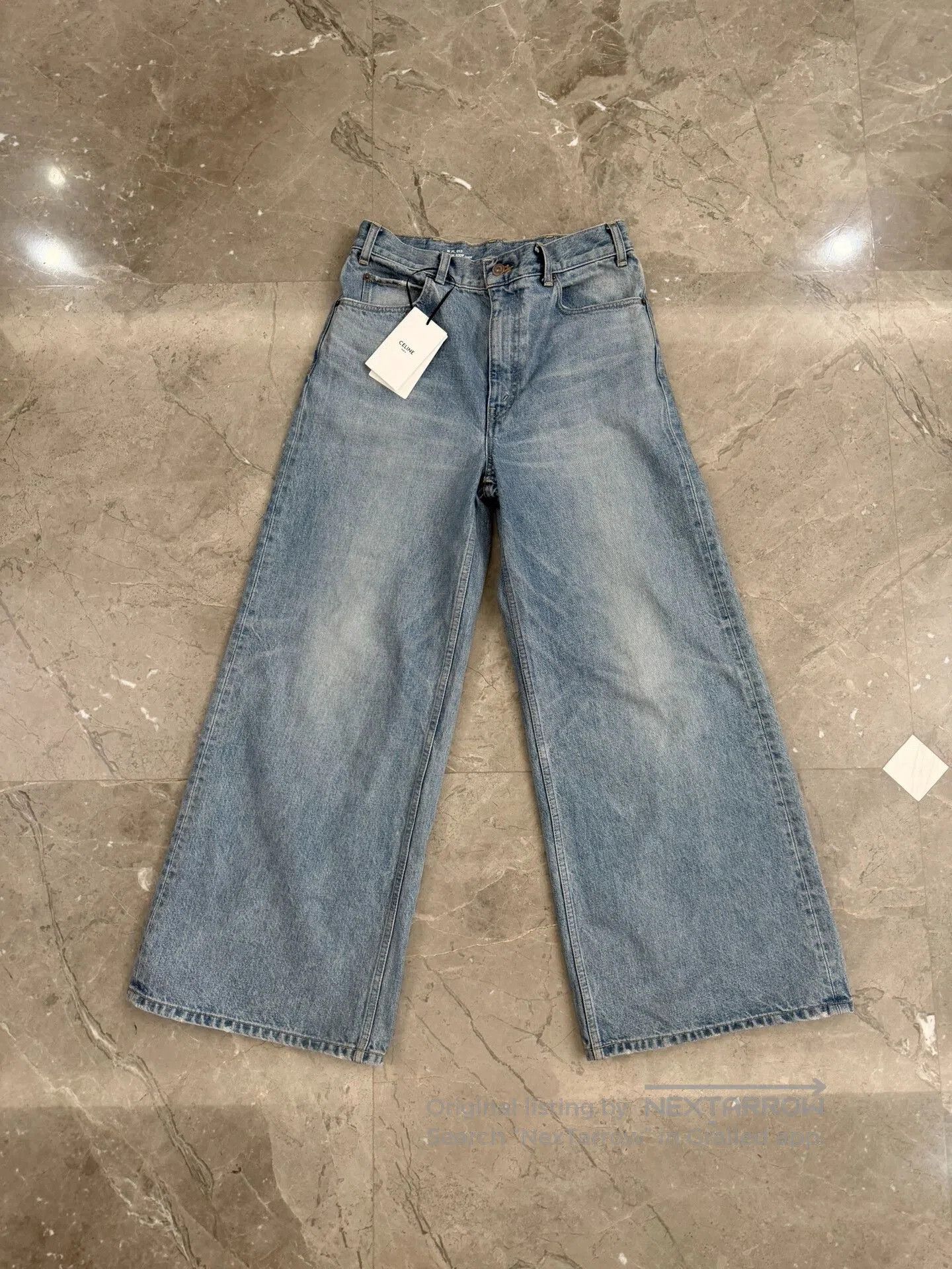 Celine Blue Wide-Leg Denim Trousers.