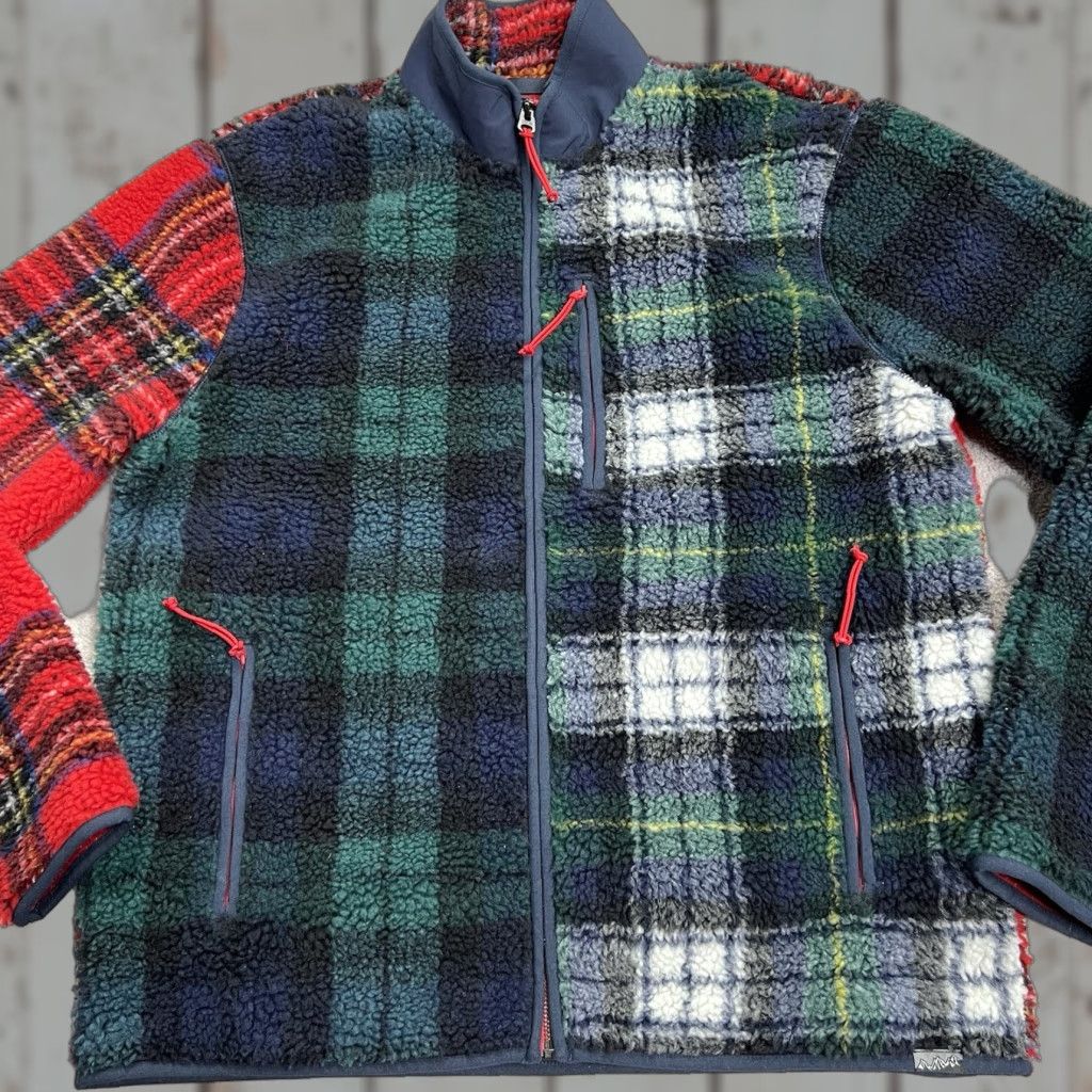 J.Crew J.CREW Nordic Sherpa Fleece Jacket Mens Large Patchwork Plaid Full Zip Multicolor Green Red Blue Size US L / EU 52-54 / 3 - 1 Thumbnail