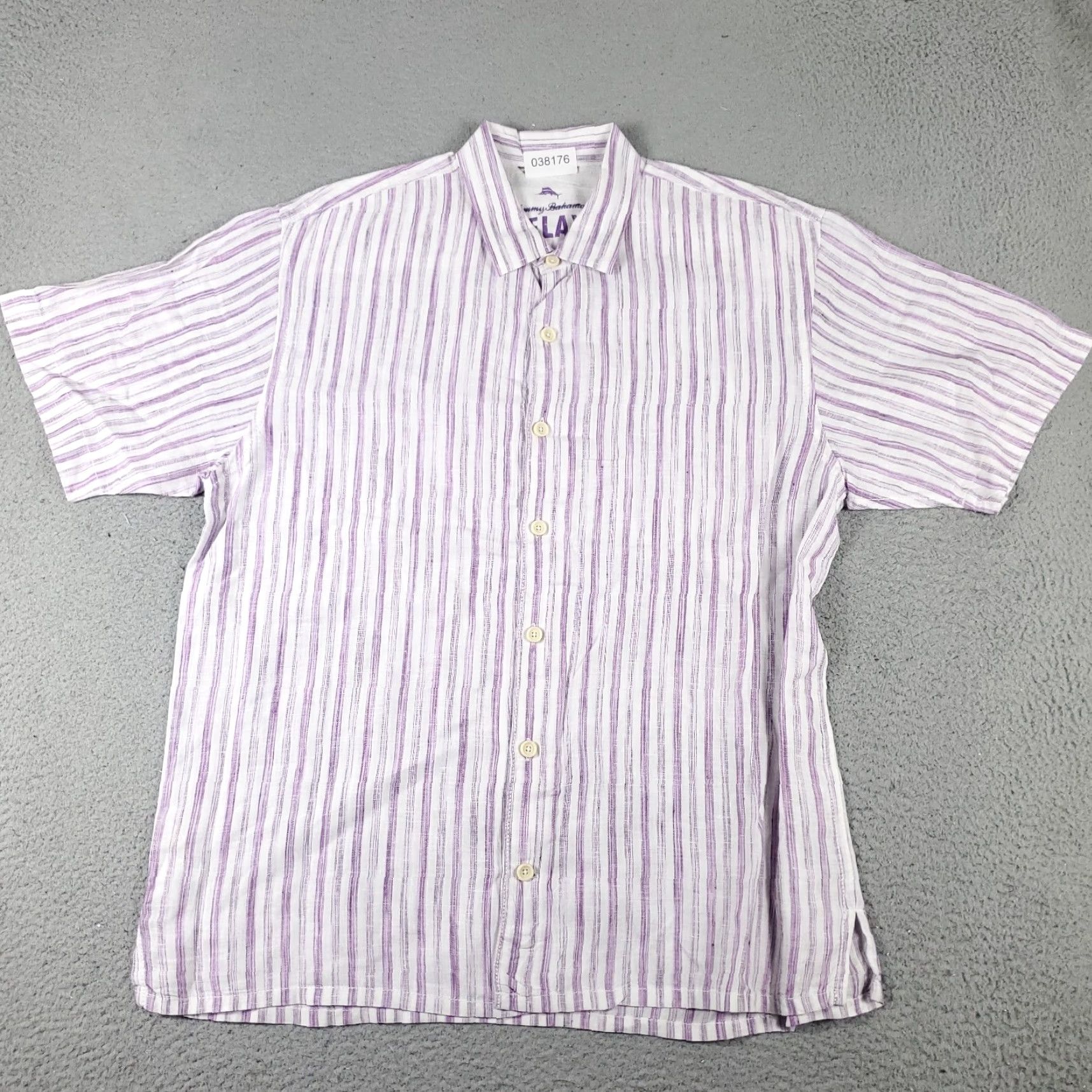 Tommy Bahama Tommy Bahama Button-Up Shirt Mens Large Purple Striped Linen Short Sleeve Modern Tropical Size US L / EU 52-54 / 3 - 2 Thumbnail