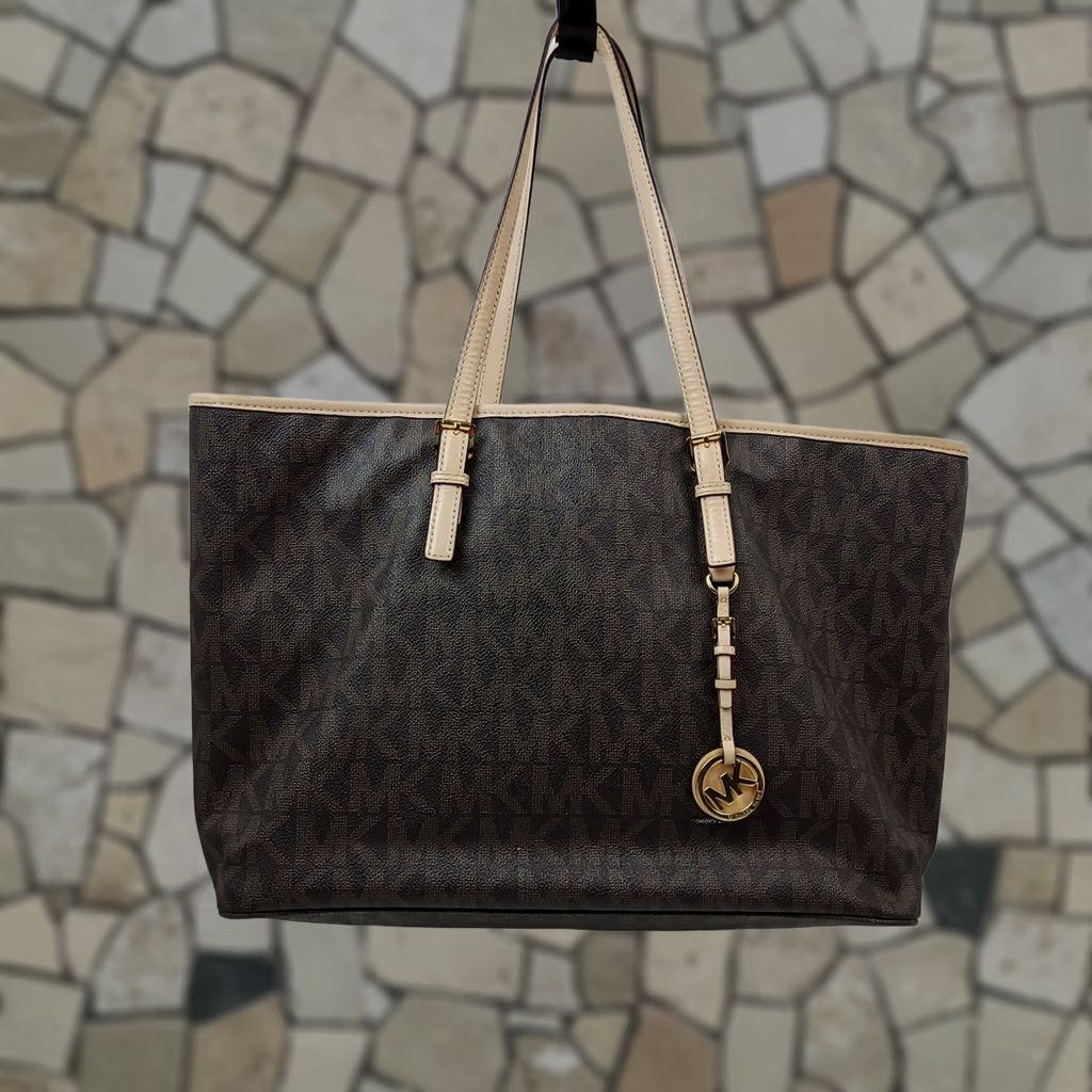Michael Kors Michael Kors Jet Set Travel Large Tote Brown PVC Leather Lining Zip Bag Purse Women Size ONE SIZE - 1 Thumbnail