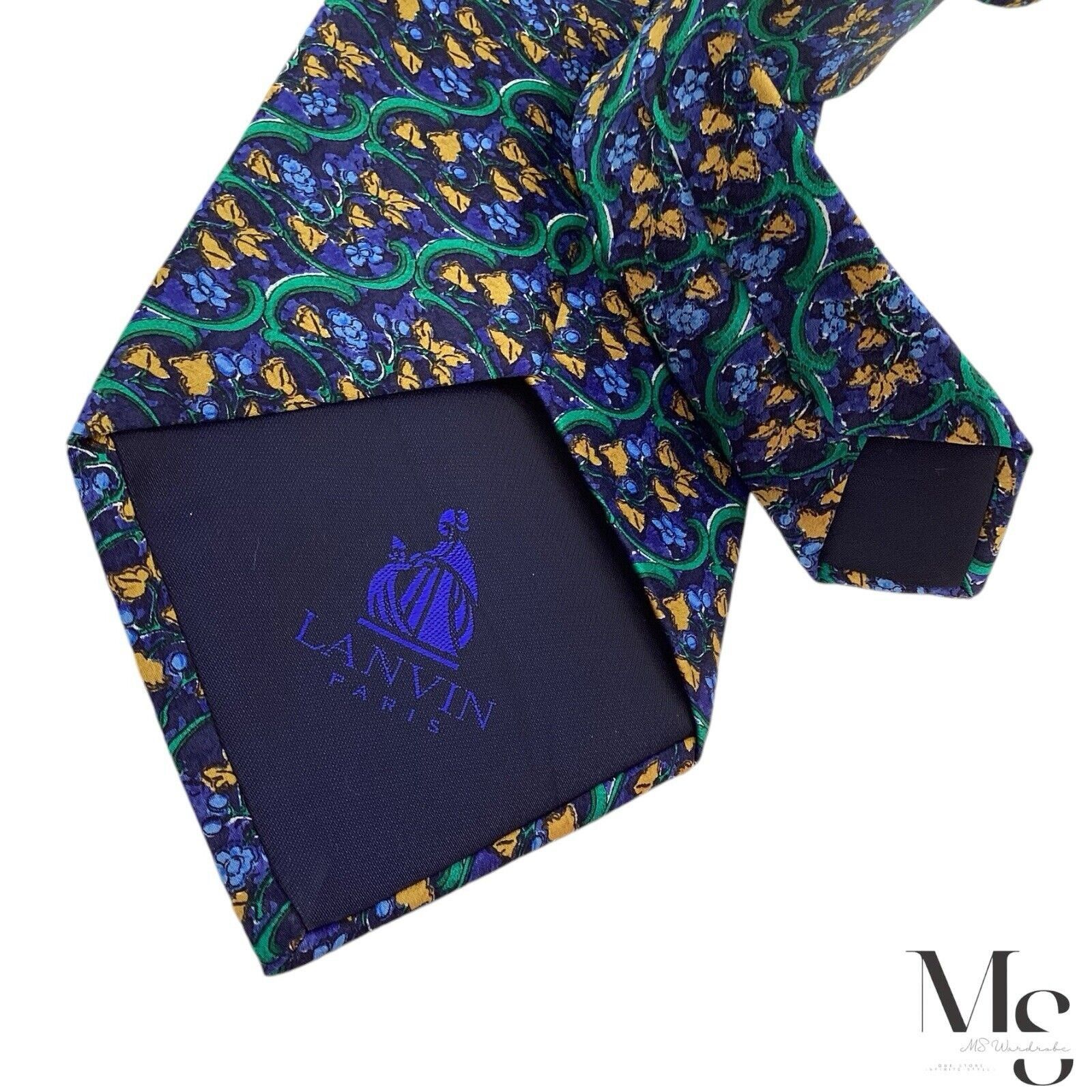 Lanvin LANVIN PARIS Blue Floral Luxury Designer Silk Tie France W: Size ONE SIZE - 5 Thumbnail