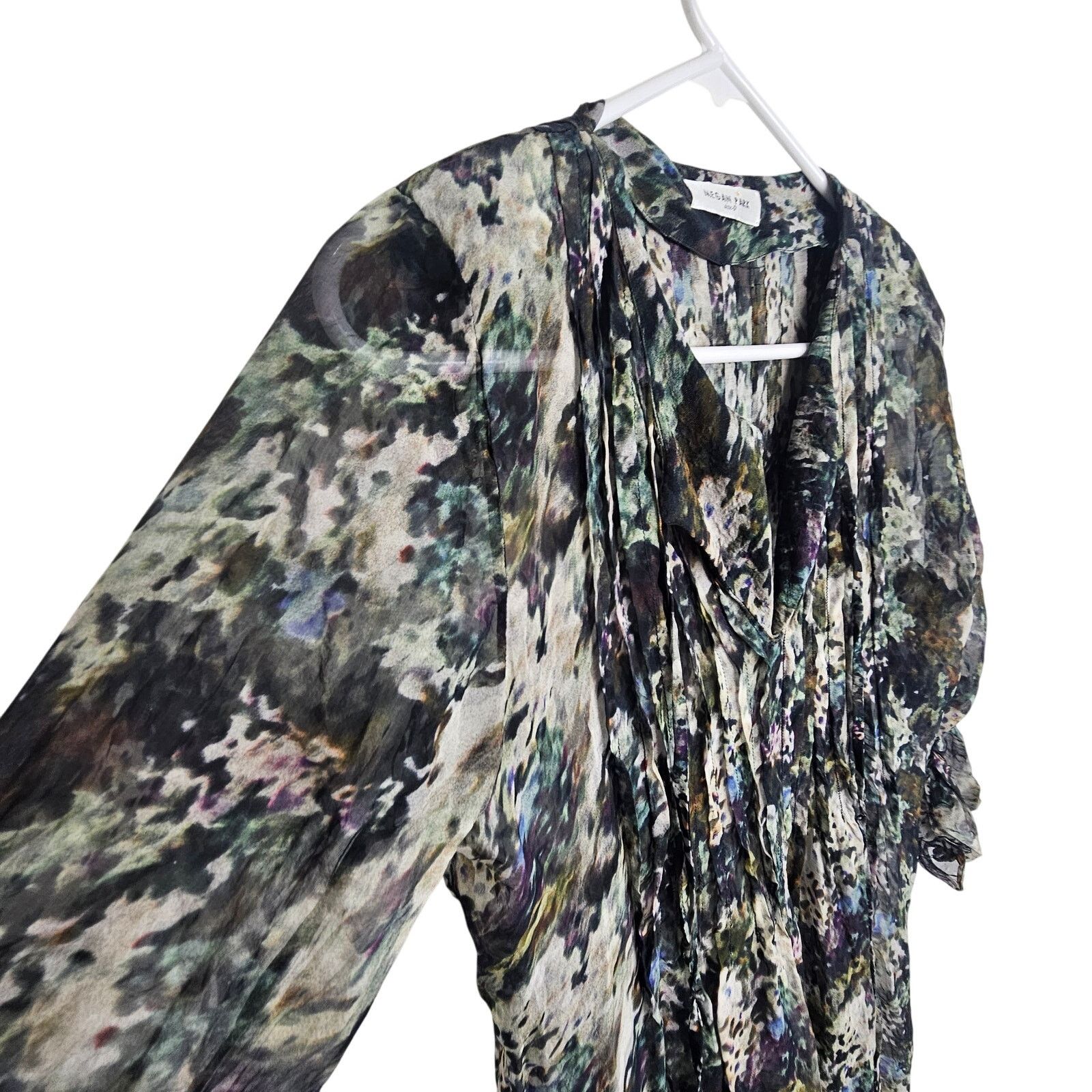 Mega Yacht Megan Park Silk Dress 0 Watercolor Sheer Overlay Pintuck Size XS / US 0-2 / IT 36-38 - 5 Thumbnail