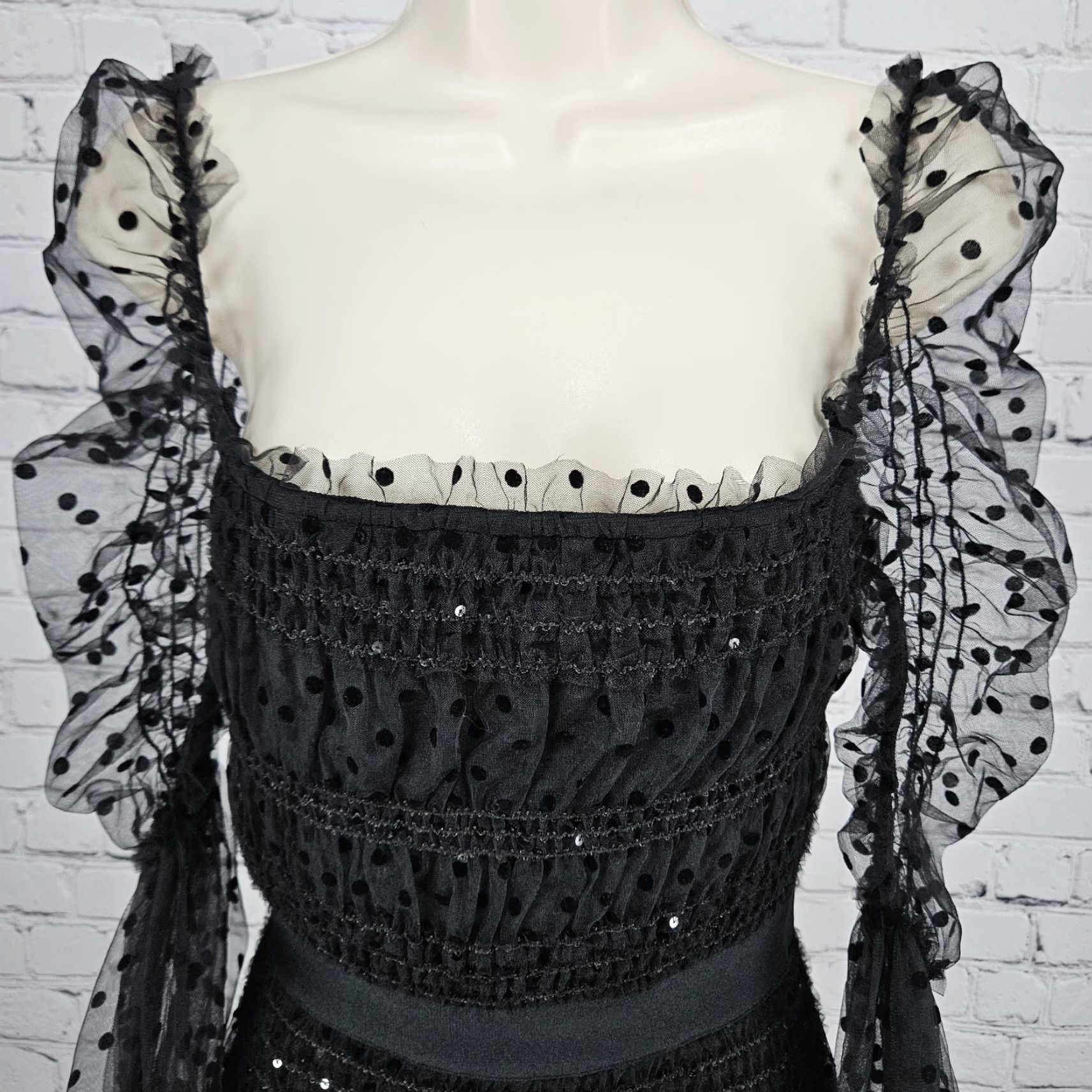 Vintage NWT Bella Barnett Black Sheer Polka Dot Overlay Sequin Bodycon Maxi Dress XS Size XS / US 0-2 / IT 36-38 - 5 Thumbnail