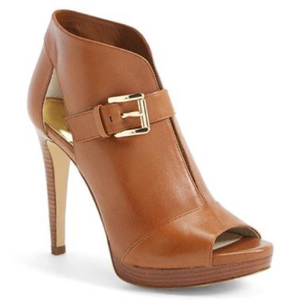 Michael Kors MICHAEL Michael Kors Isabella Tan Leather Peep Toe Booties 8 Size US 8 / IT 38 - 1 Thumbnail