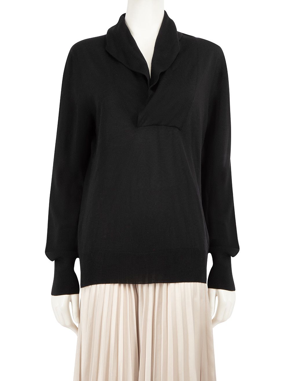 image of Alexander Mcqueen Black Wool Draped V-Neck Jumper, Women's (Size Medium)
