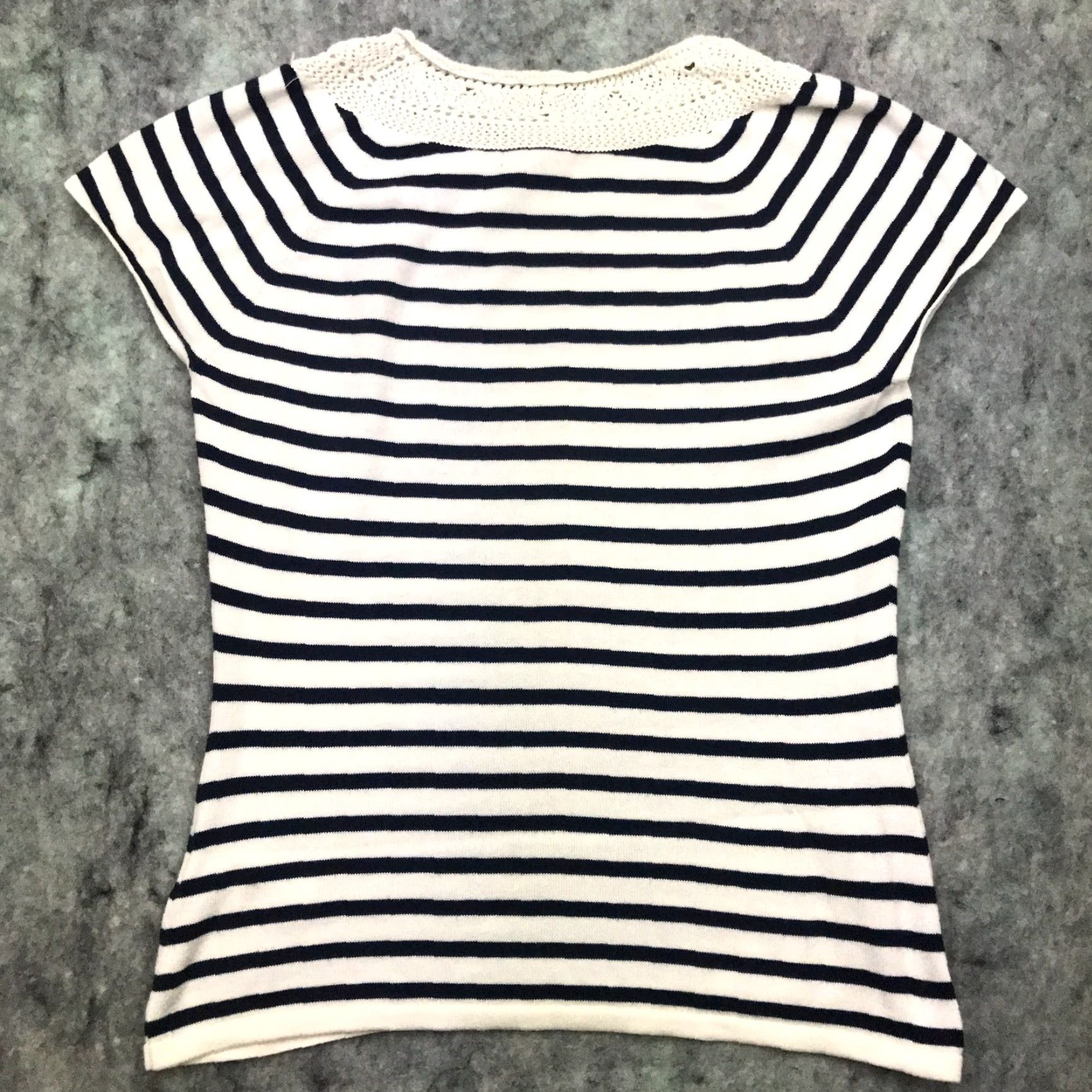 Chaps Chaps Striped Shirt Top Crochet Knit Neck Blue White Round Neck Large Womens Blouse Size L / US 10 / IT 46 - 5 Thumbnail