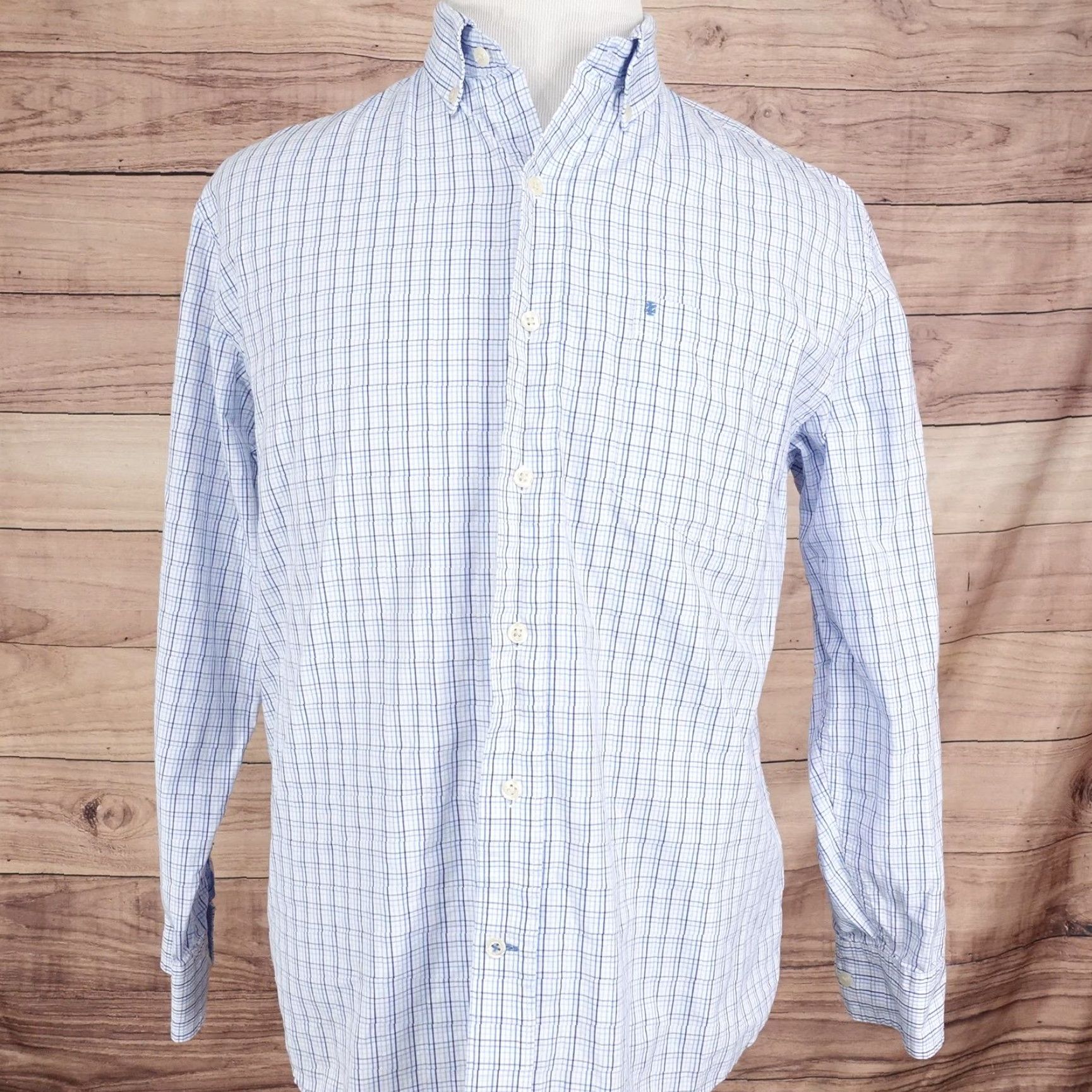 Izod IZOD Shirt Mens Large Blue Check Long Sleeve Button Down Cotton Casual Size US L / EU 52-54 / 3 - 3 Thumbnail