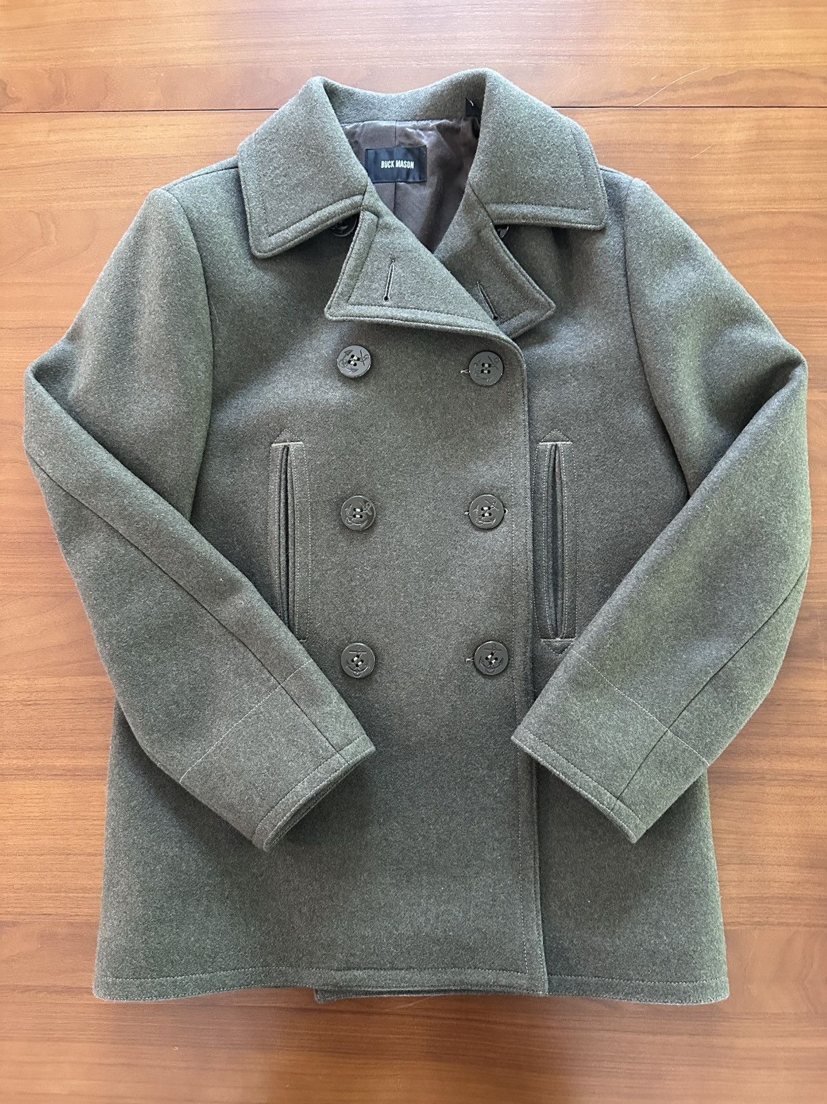 Buck Mason Olive Green Wool Peacoat