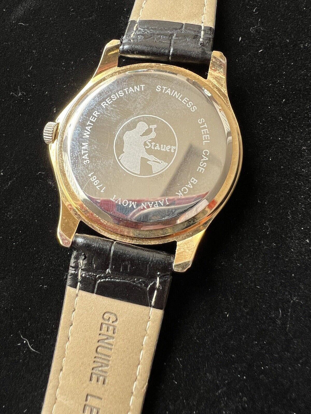 Designer Men's Stauer 17961 Gold Tone Quartz Watch New Battery Size ONE SIZE - 4 Thumbnail