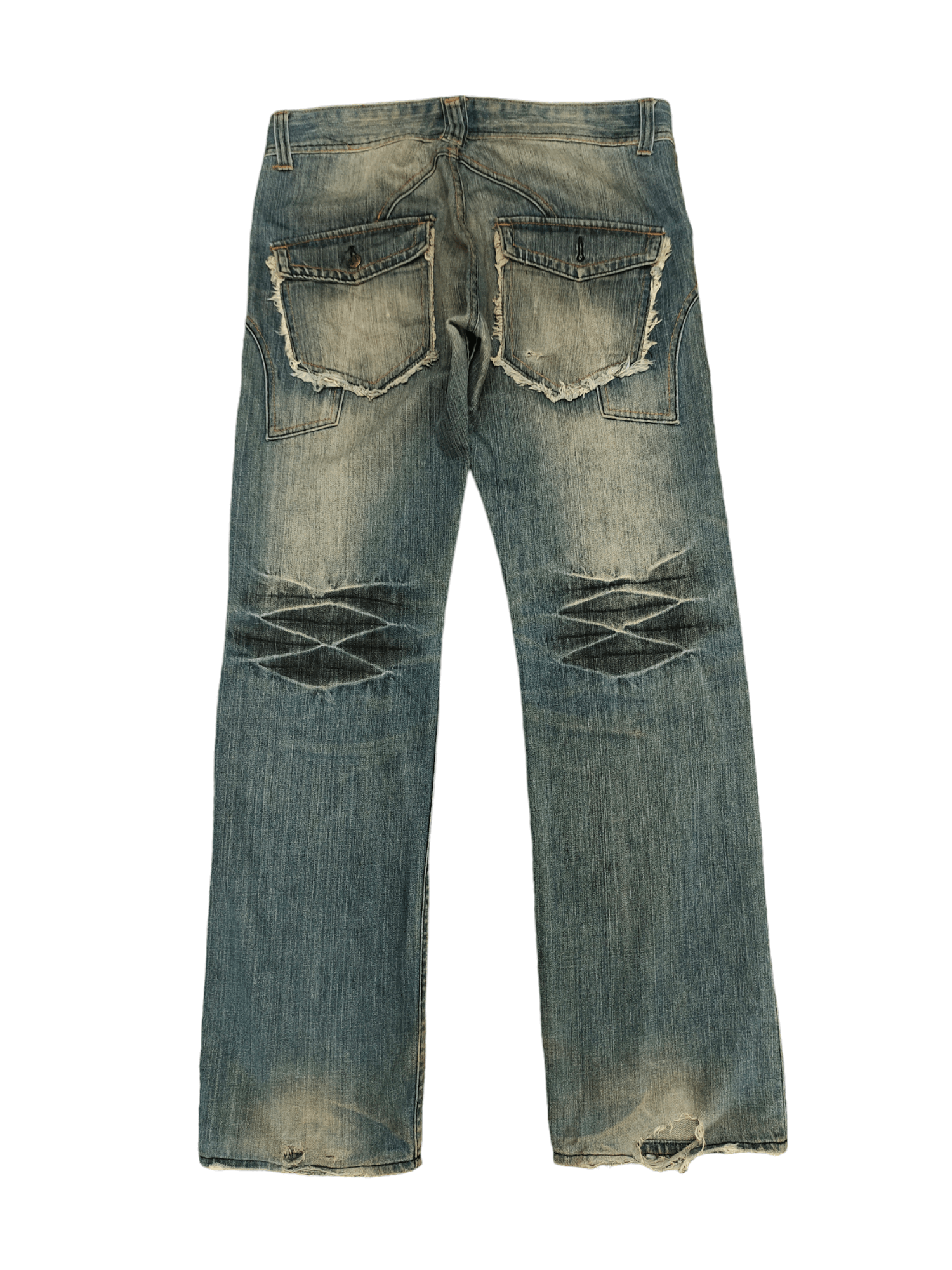 Japanese Brand Root Three Distress Faded Denim Jeans Undercover Style Y2k Size US 35 - 10 Thumbnail