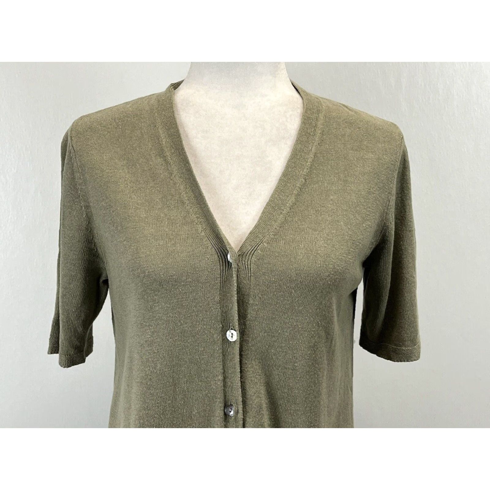 J. Jill J. Jill Button Up Linen Blend Dress Sz S Petite GUC Sage Coastal Knit Knit Linen Blend Midi Short Sleeve PS Sage Green J. Jill Size S / US 4 / IT 40 - 5 Thumbnail
