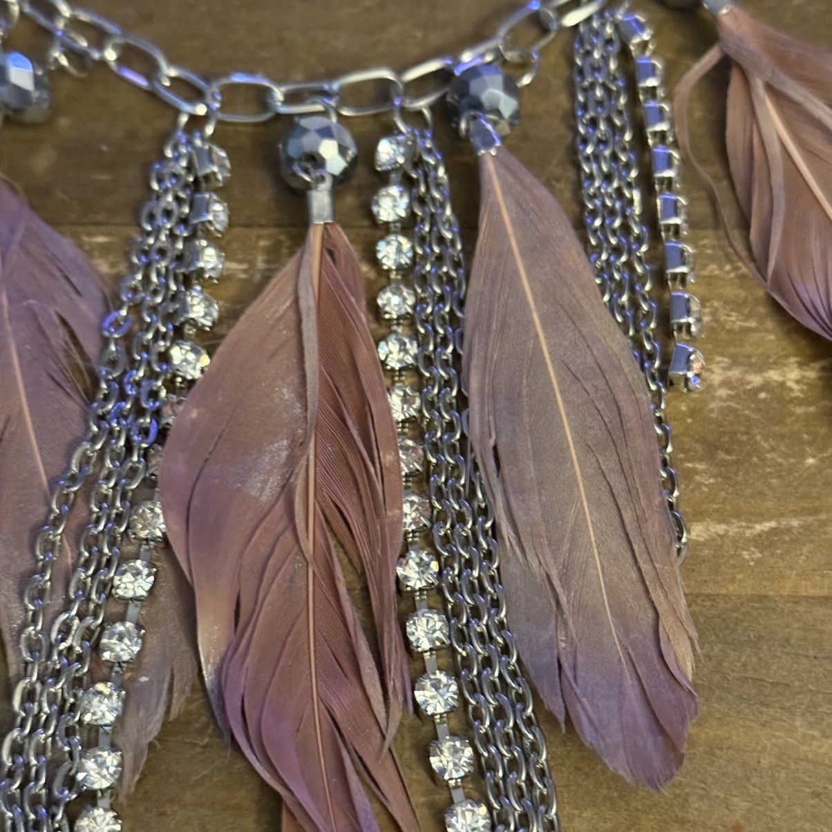 Other Silver tone Bohemian feathers, rhinestones & chains necklace Size ONE SIZE - 4 Thumbnail