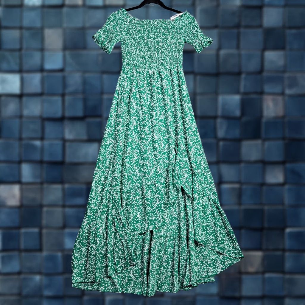 Lulus Lulu's Women's Fleurtation Green Floral Off The Shoulder Midi Dress S NEW Size S / US 4 / IT 40 - 1 Thumbnail