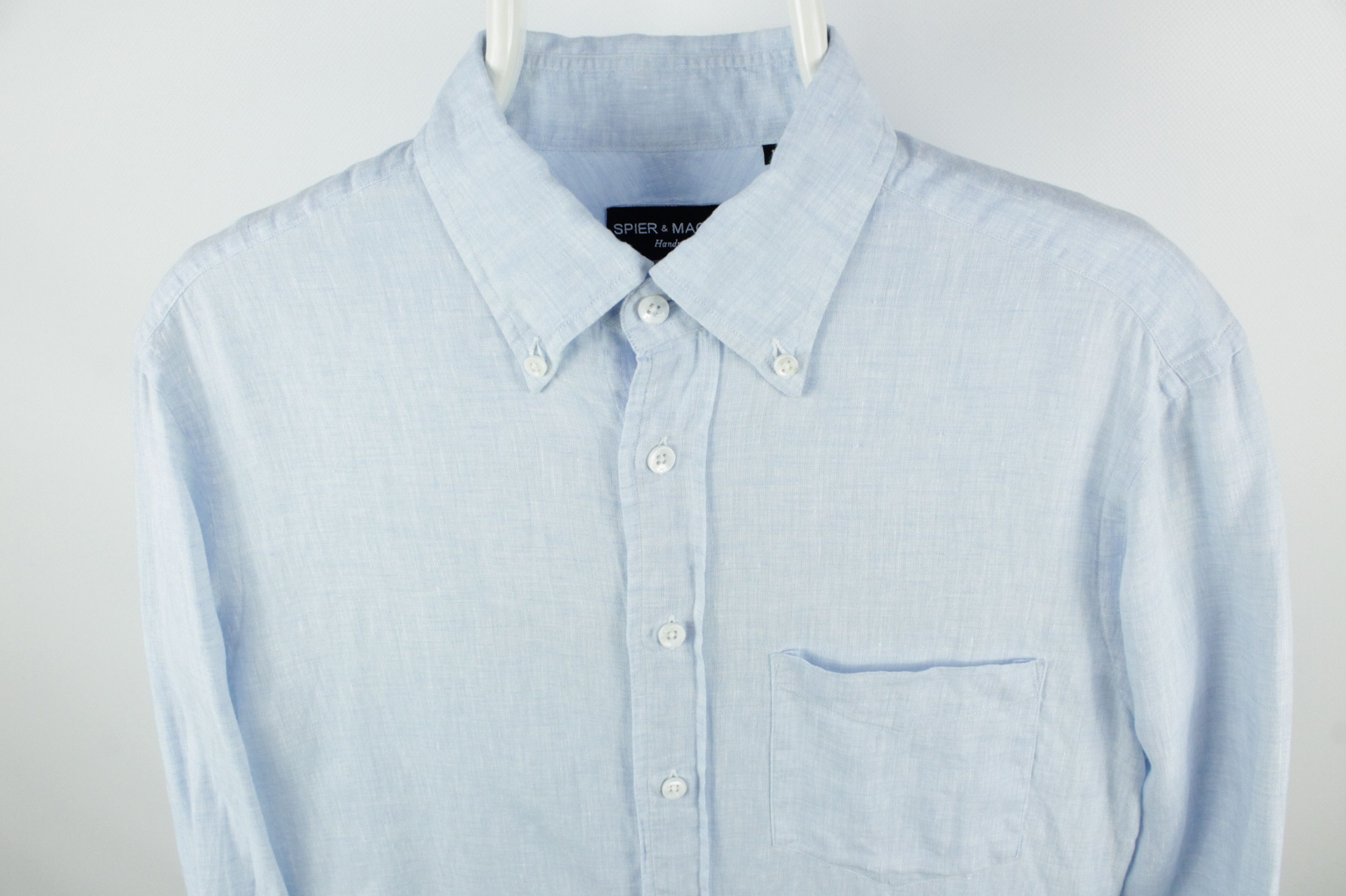 Spier & Mackay Spier & Mackay Handmade Extra Slim Blue Linen Dress Shirt Size US M / EU 48-50 / 2 - 2 Thumbnail