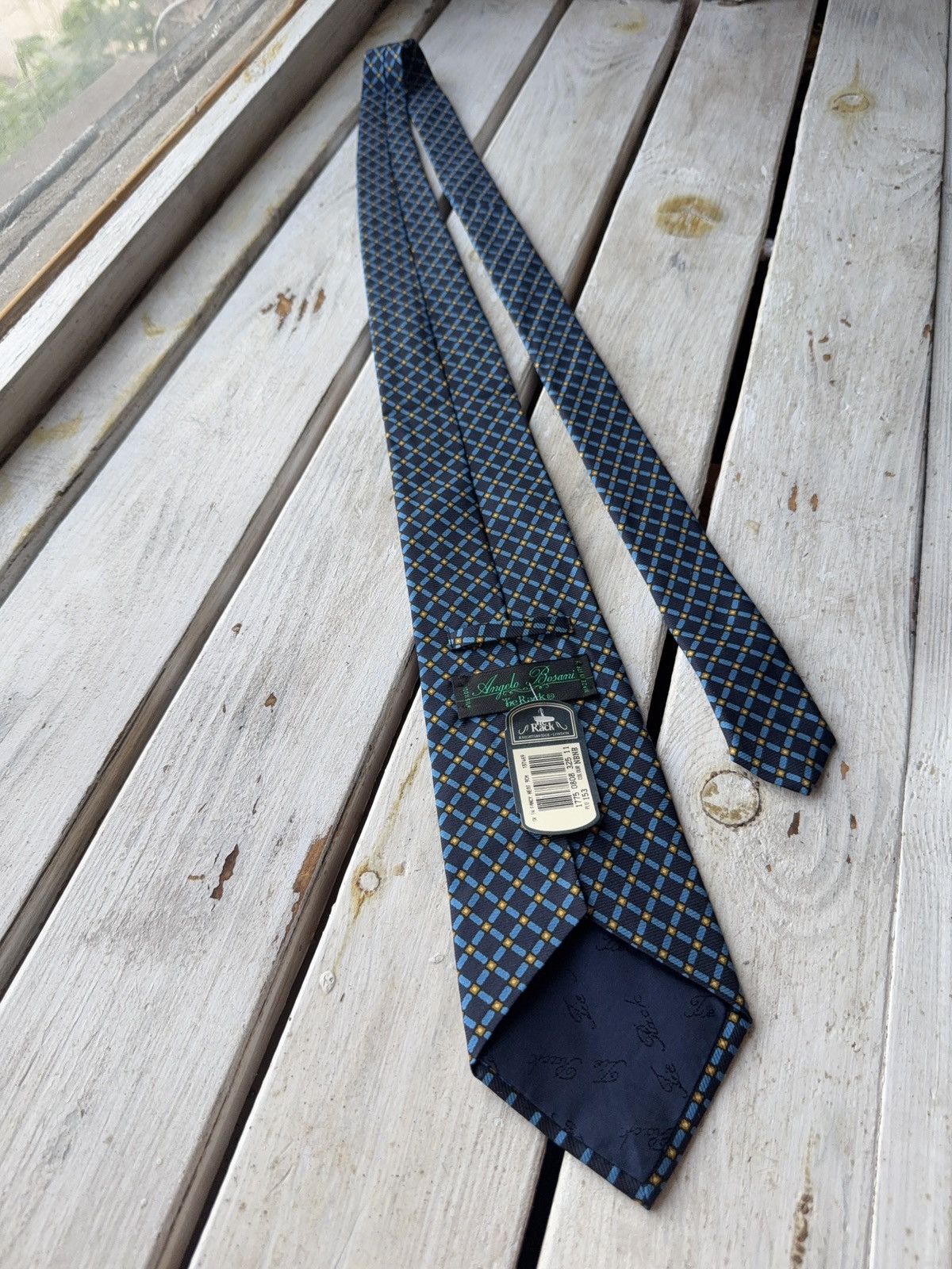 Designer × Vintage Angelo Bosani Italy Silk Tie Blue Yellow Geometric Tie Rack Size ONE SIZE - 3 Thumbnail