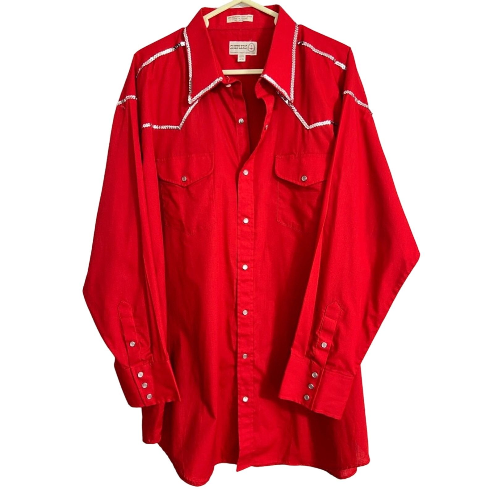 Other Vintage Western Sheplers Red Western Pearl Snap 18 Tall Size US XXL / EU 58 / 5 - 1 Thumbnail