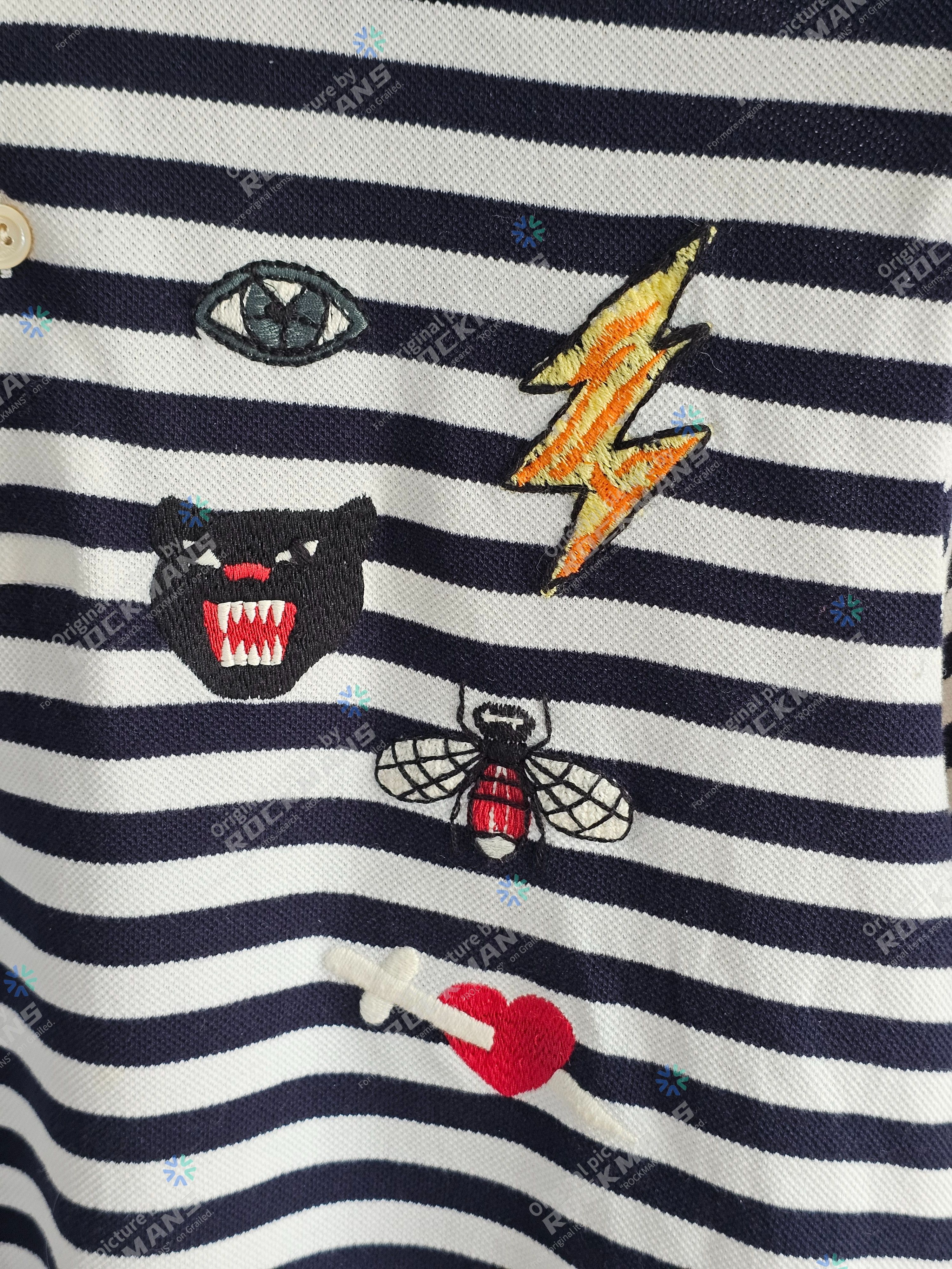 Gucci Gucci Navy Blue/White Striped Embroidered Polo Shirt Size M Size US M / EU 48-50 / 2 - 2 Thumbnail