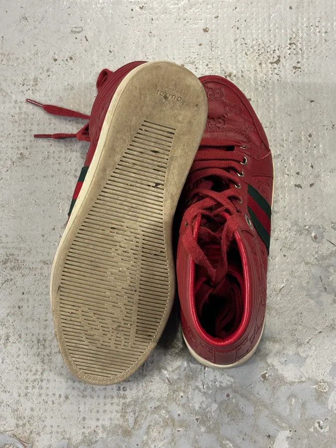 Gucci Gucci Red Leather GG Monogram High Sneakers Size US 7.5 / EU 40-41 - 10 Thumbnail