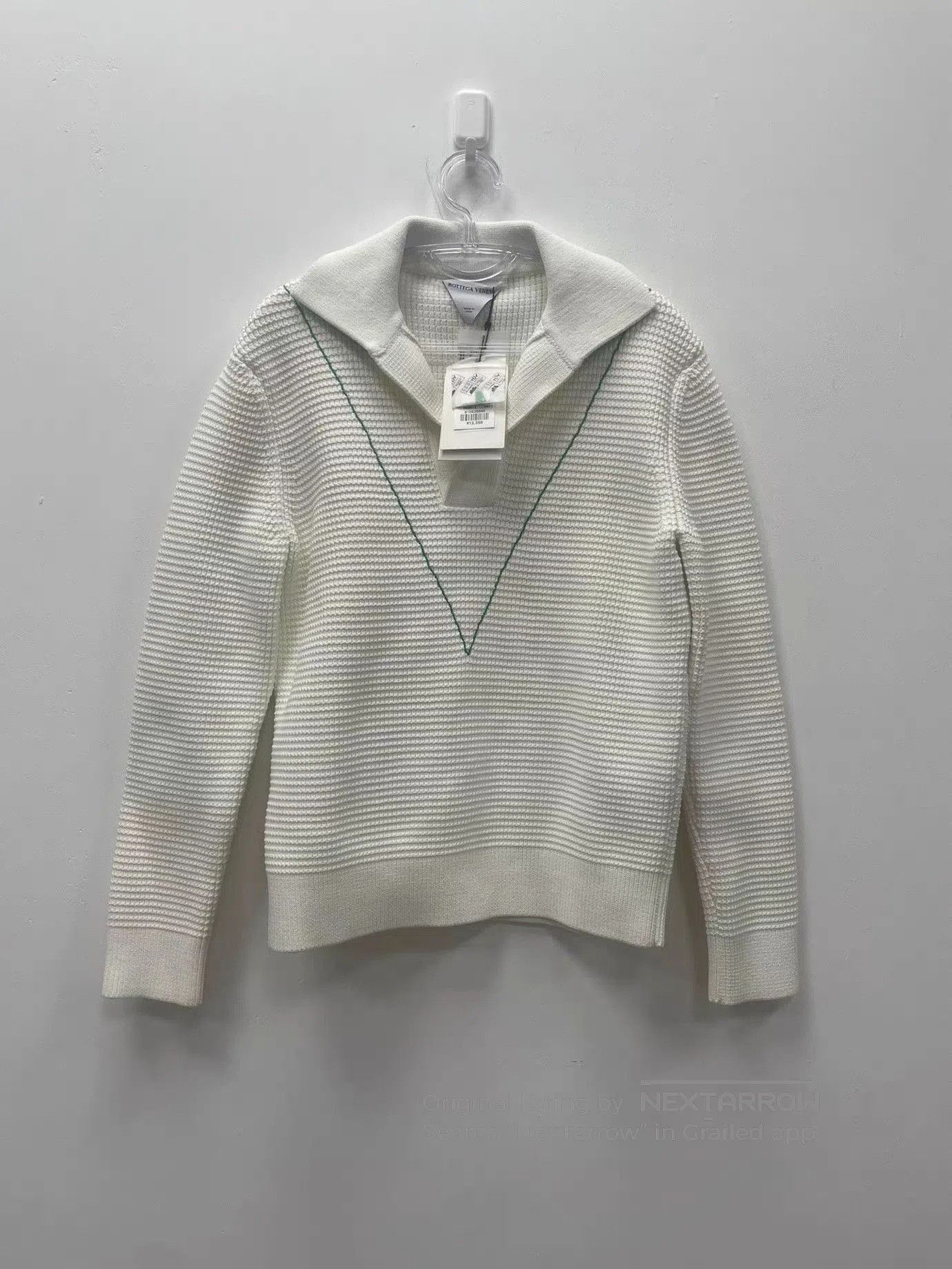 Bottega Veneta White Ribbed Knit Long Sleeve Collared Top. Size US S / EU 44-46 / 1 - 1 Thumbnail