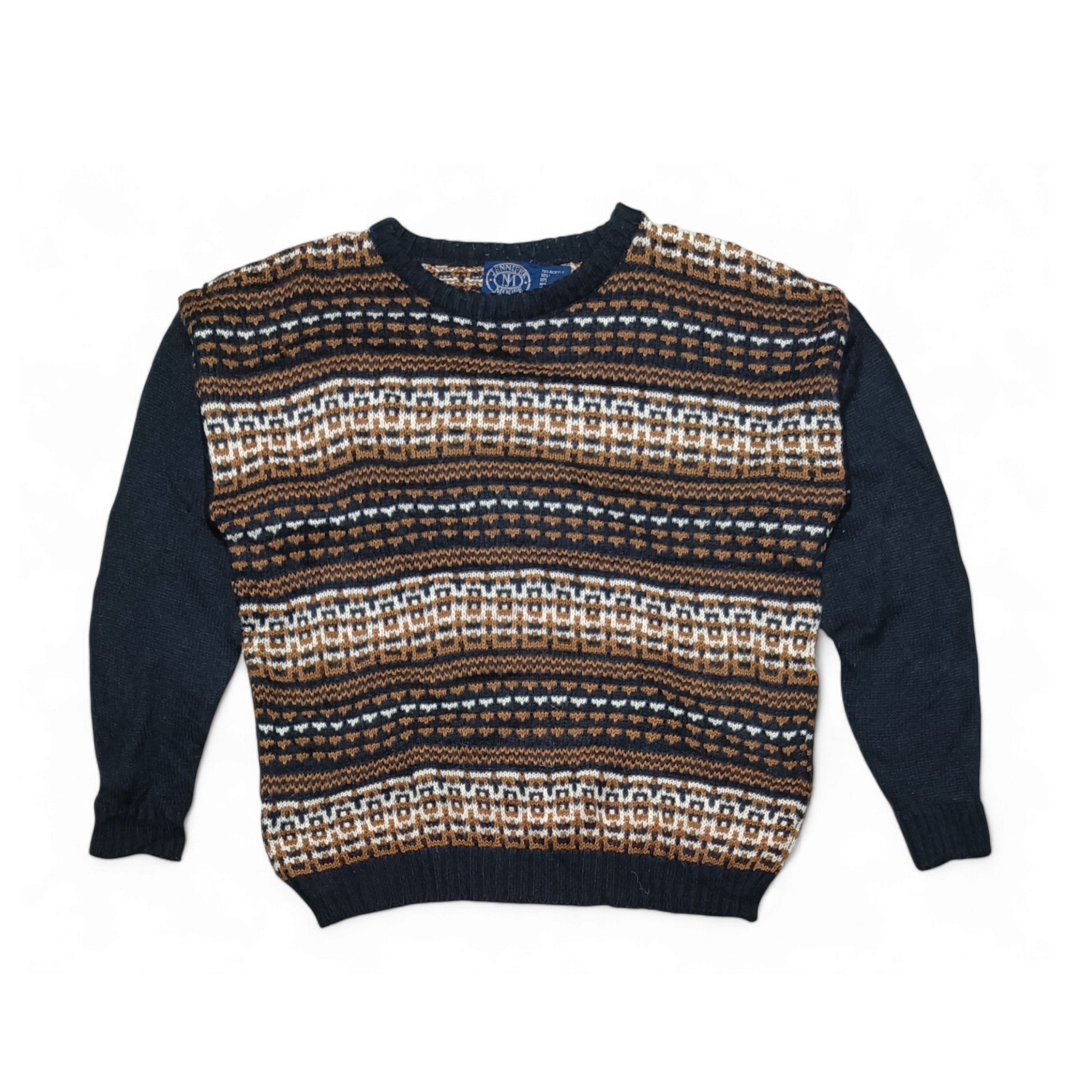 JENNIFER MOORE Ethnic Striped Motifs Knit Wool Sweater