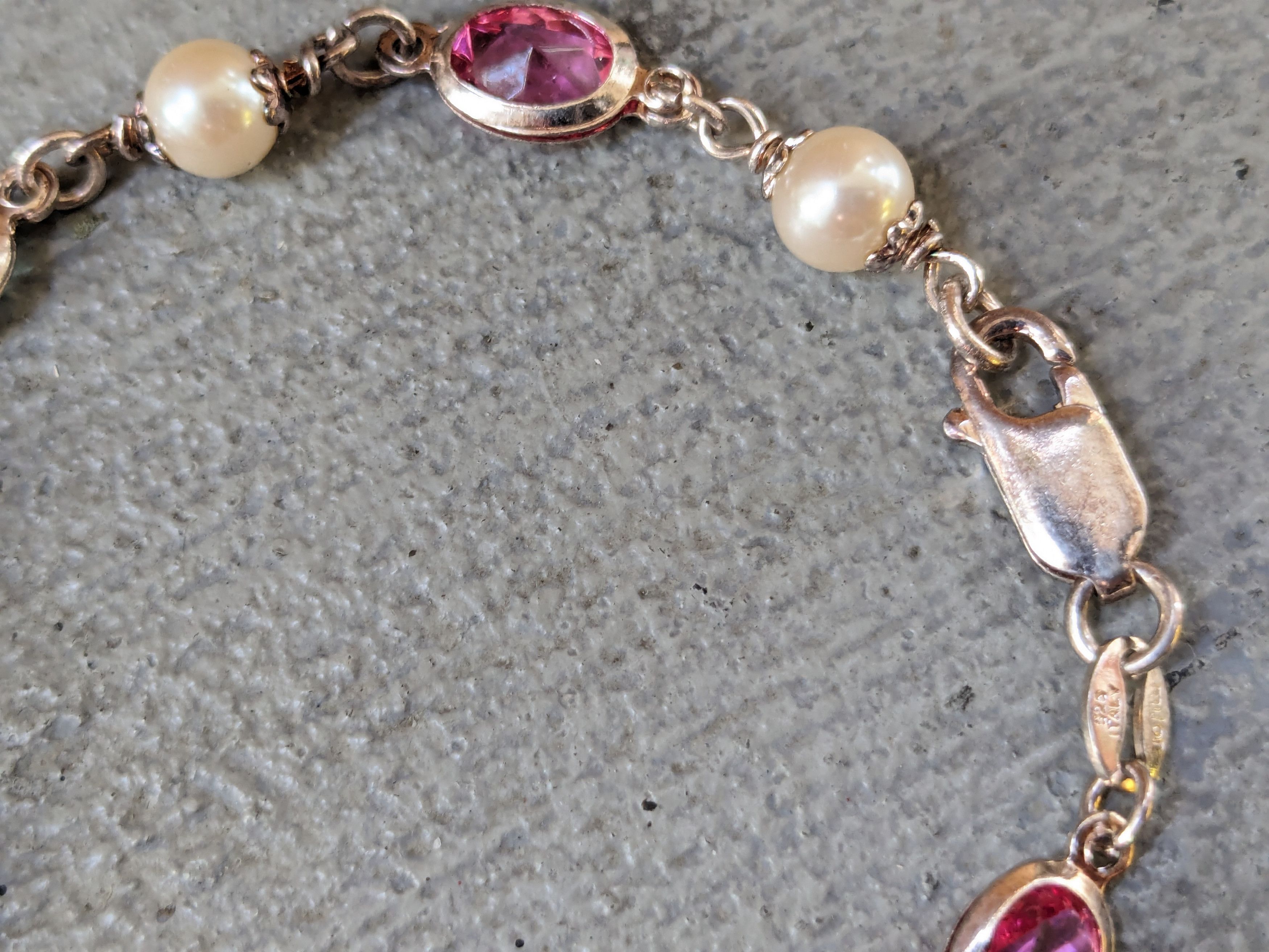 Jewelry Sterling Silver Tennis Bracelet 7.25" Chain Rainbow Pearls Size ONE SIZE - 5 Thumbnail