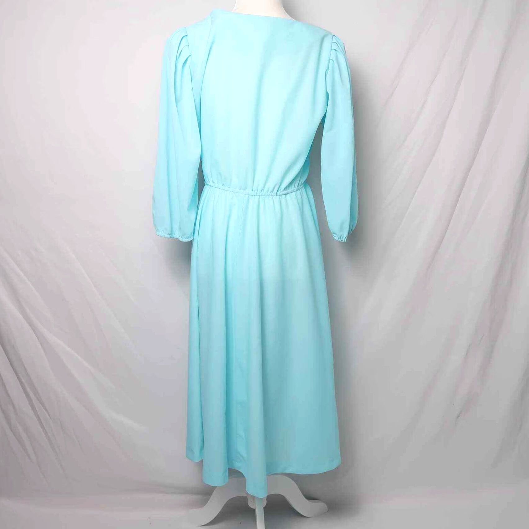 VINTAGE 70s Lady Carol Blue Blouson Midi Dress 12 Work Secretary/Geek -  Polyester - Turquoise - Length 44 - Elastic Waist - Excellent Condition -  ilac.rochib.com