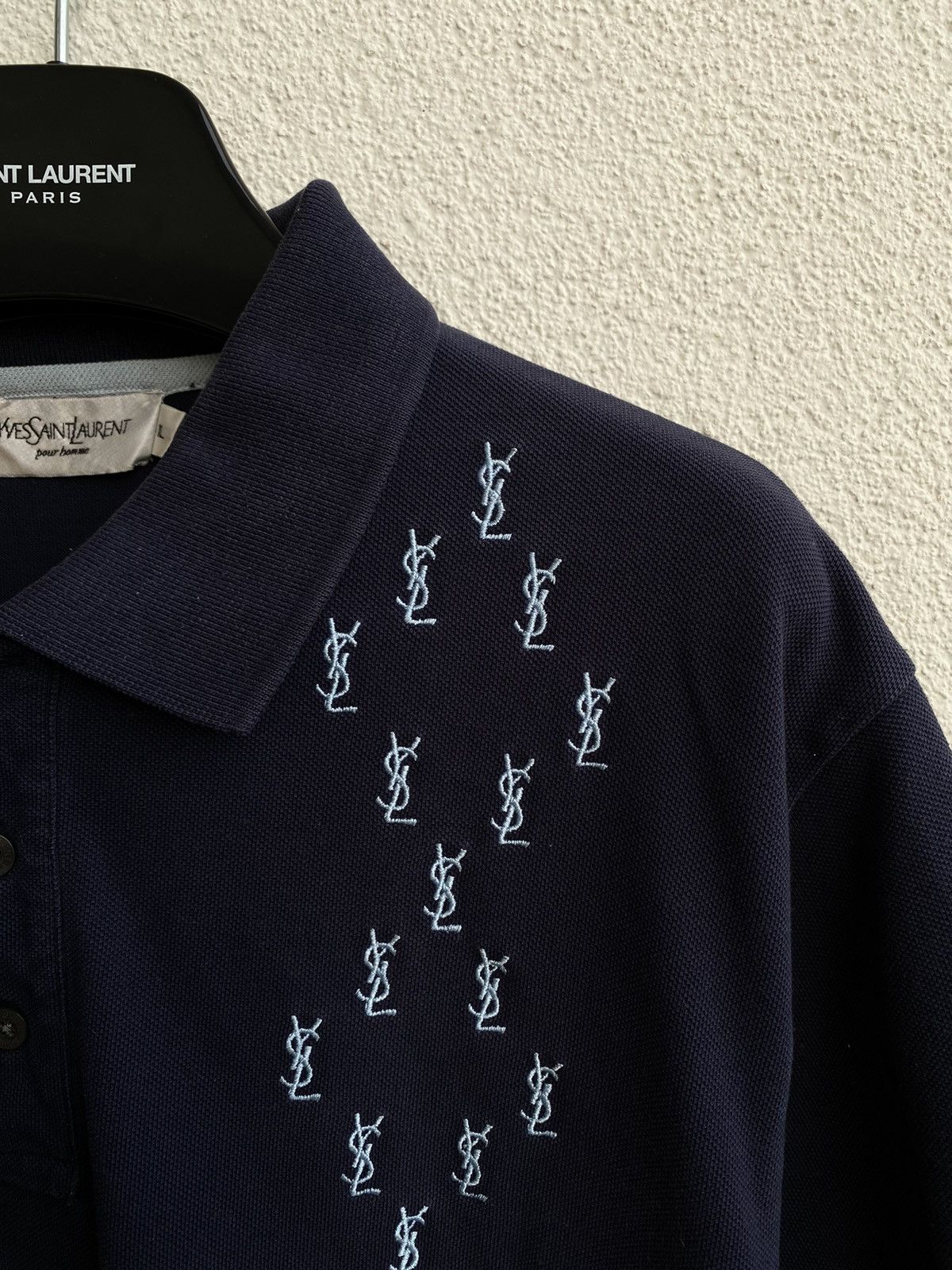 image of Vintage x YVES Saint Laurent Monogram YSL Polo Shirt Navy Old Money YSL Tee YSL Shirt (Size XL)