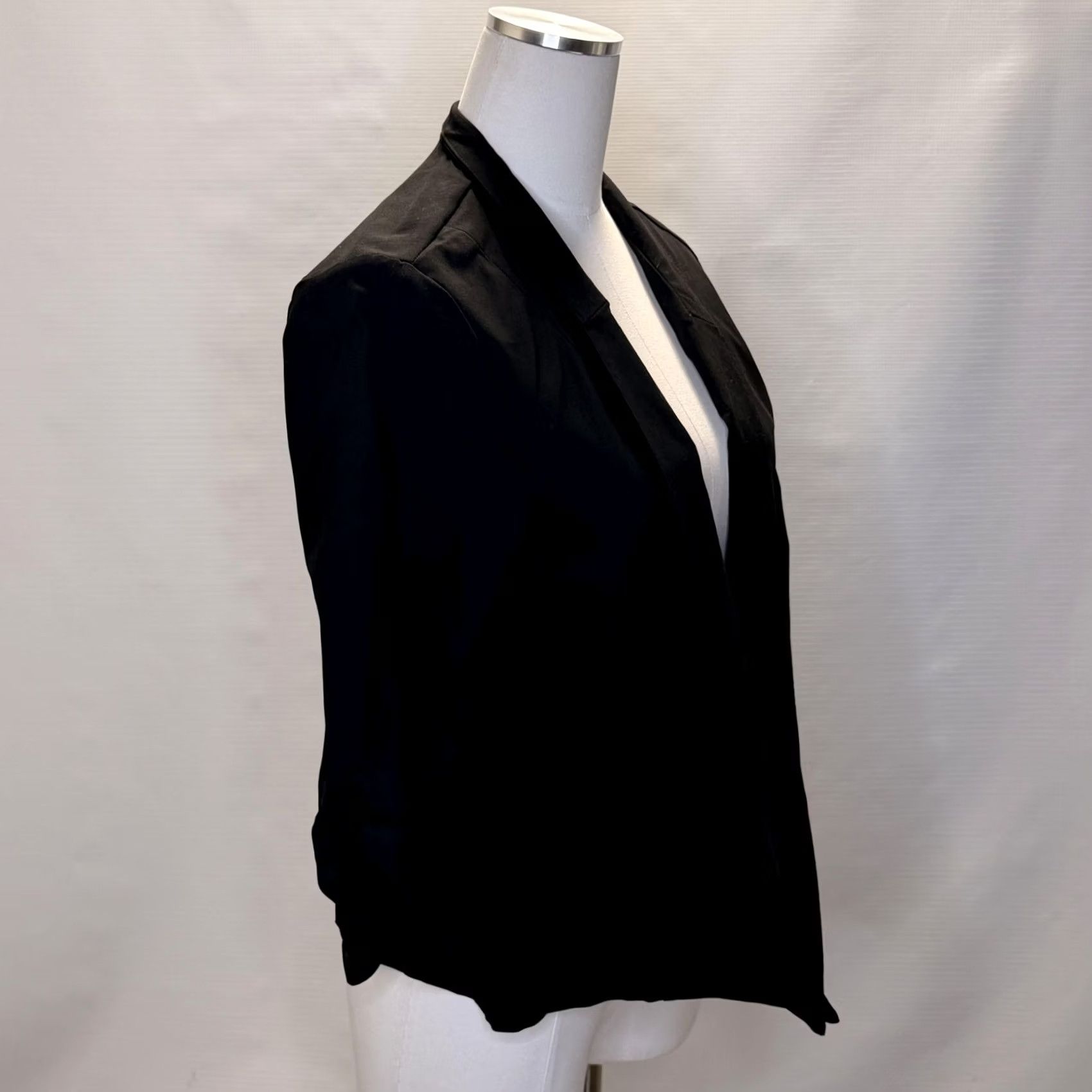 Torrid Torrid Deluxe Stretch Blazer Jacket Womens 0 Black Open Front 3/4 Sleeve Ruched Size XS / US 0-2 / IT 36-38 - 2 Thumbnail