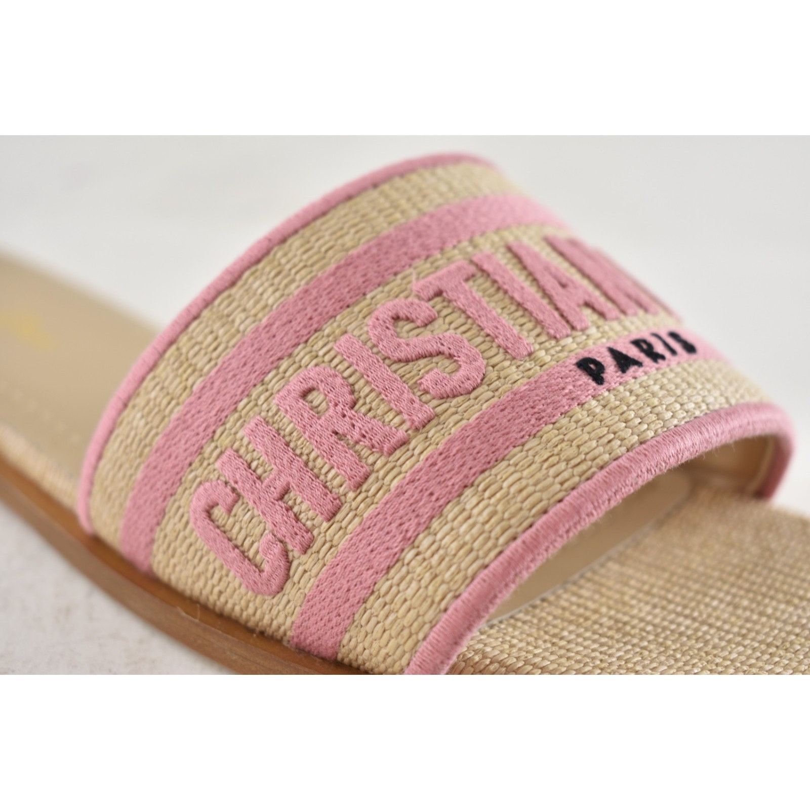Dior Christian Dior Dway Pink Beige Raffia Logo Slide Sandal 38.5 Size US 8.5 / IT 38.5 - 6 Thumbnail