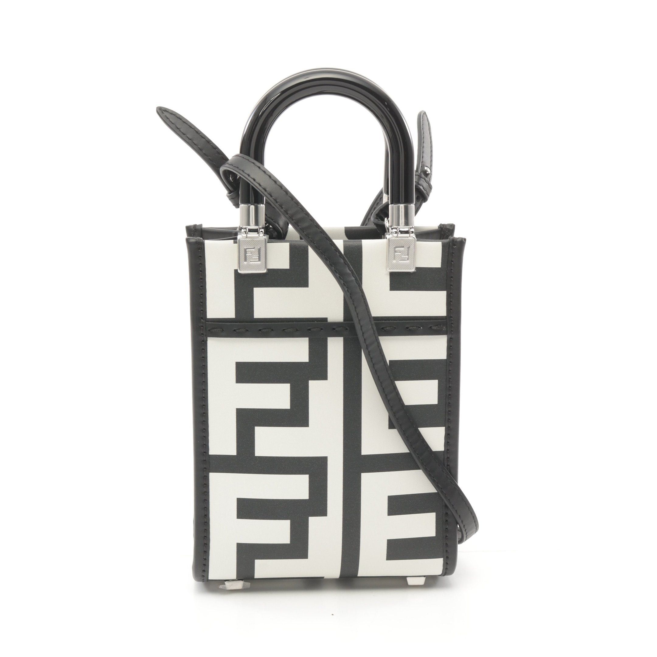 Fendi Fendi Sunshine Shopper Mini Handbag Leather Black White Size ONE SIZE - 1 Thumbnail