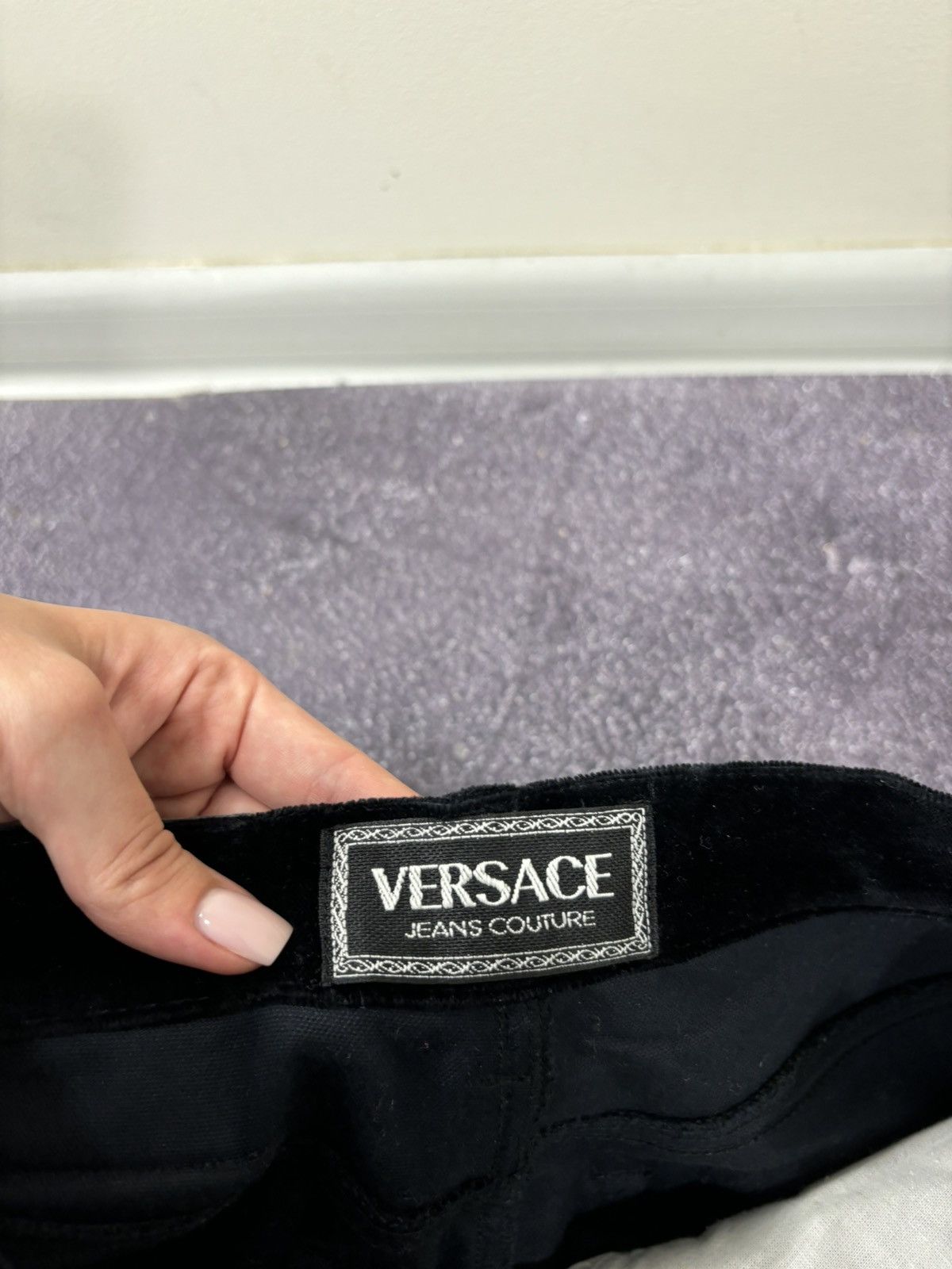 Versace Vintage Versace Jeans Couture Women’s Y2K Black Velvet Pants Size 28" / US 6 / IT 42 - 18 Thumbnail