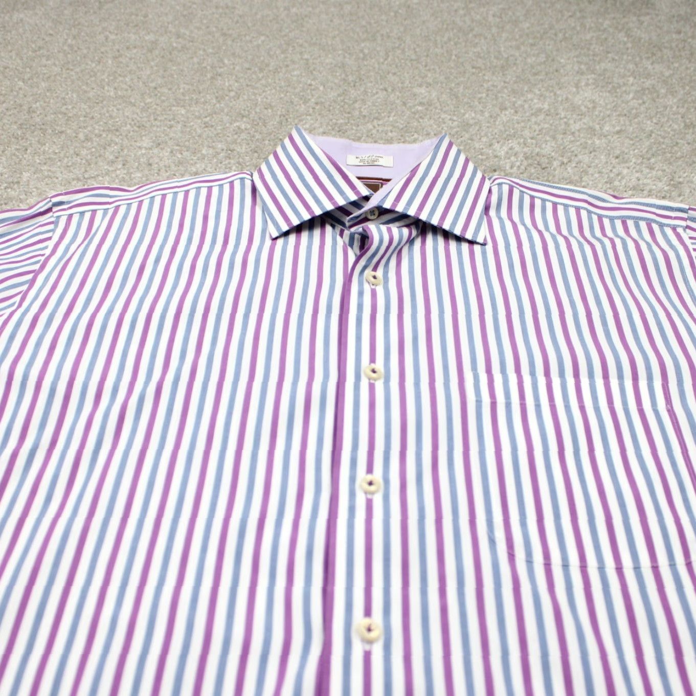 Peter Millar Peter Millar Dress Shirt Mens 16.5 Purple/Blue/White Cotton L/S Button-Down Plaid, Regular Fit Size 46R - 5 Thumbnail