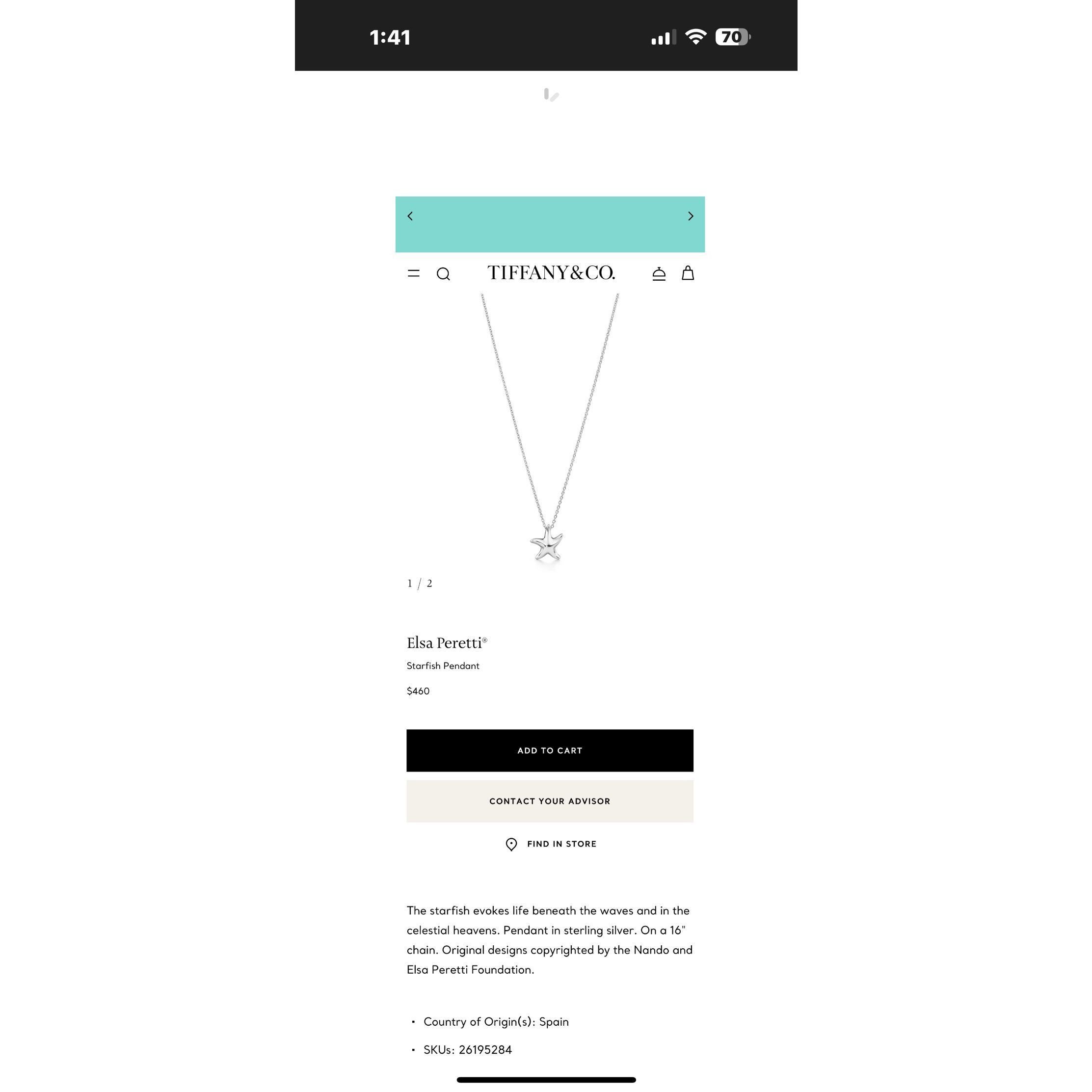 Tiffany & Co. TIFFANY & CO. Jewelry Elsa Peretti Starfish Pendant Necklace Size ONE SIZE - 4 Thumbnail