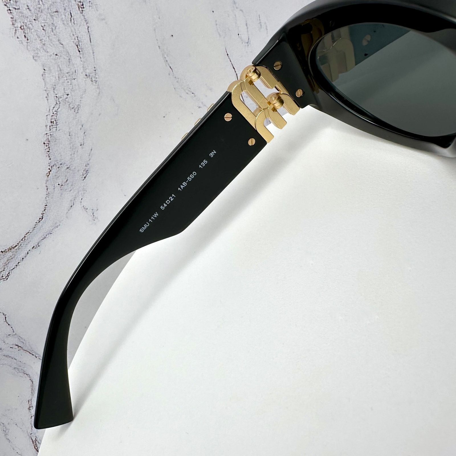 Miu Miu New MIU MIU Sunglasses Black Oval Acetate Gold Metal Logo Size ONE SIZE - 7 Thumbnail