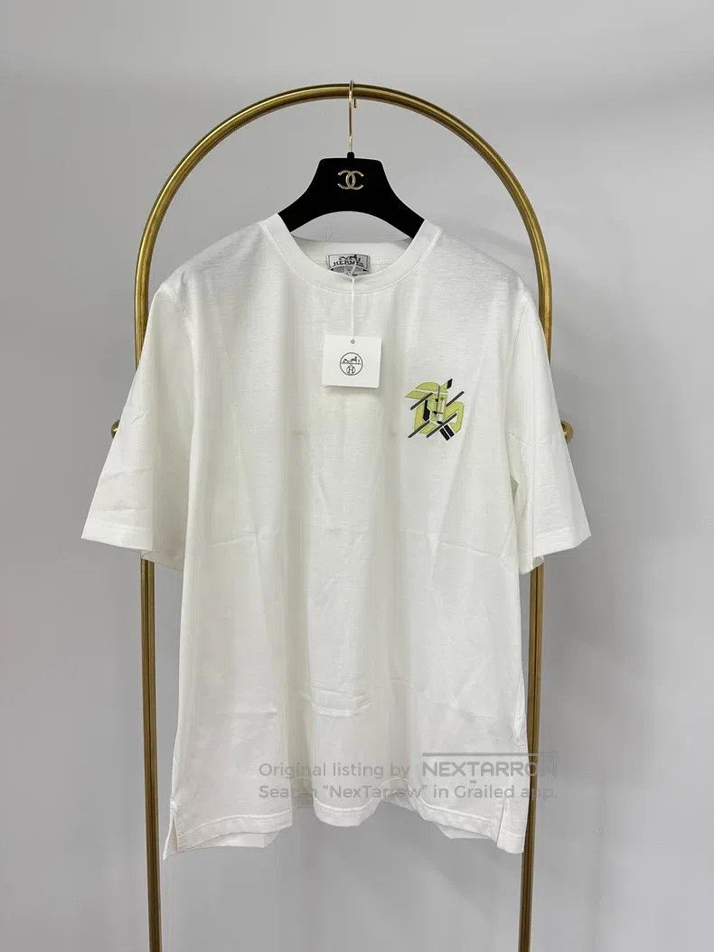 Hermes Hermes White Leather Trimmed Short Sleeve T-Shirt Size US L / EU 52-54 / 3 - 1 Thumbnail