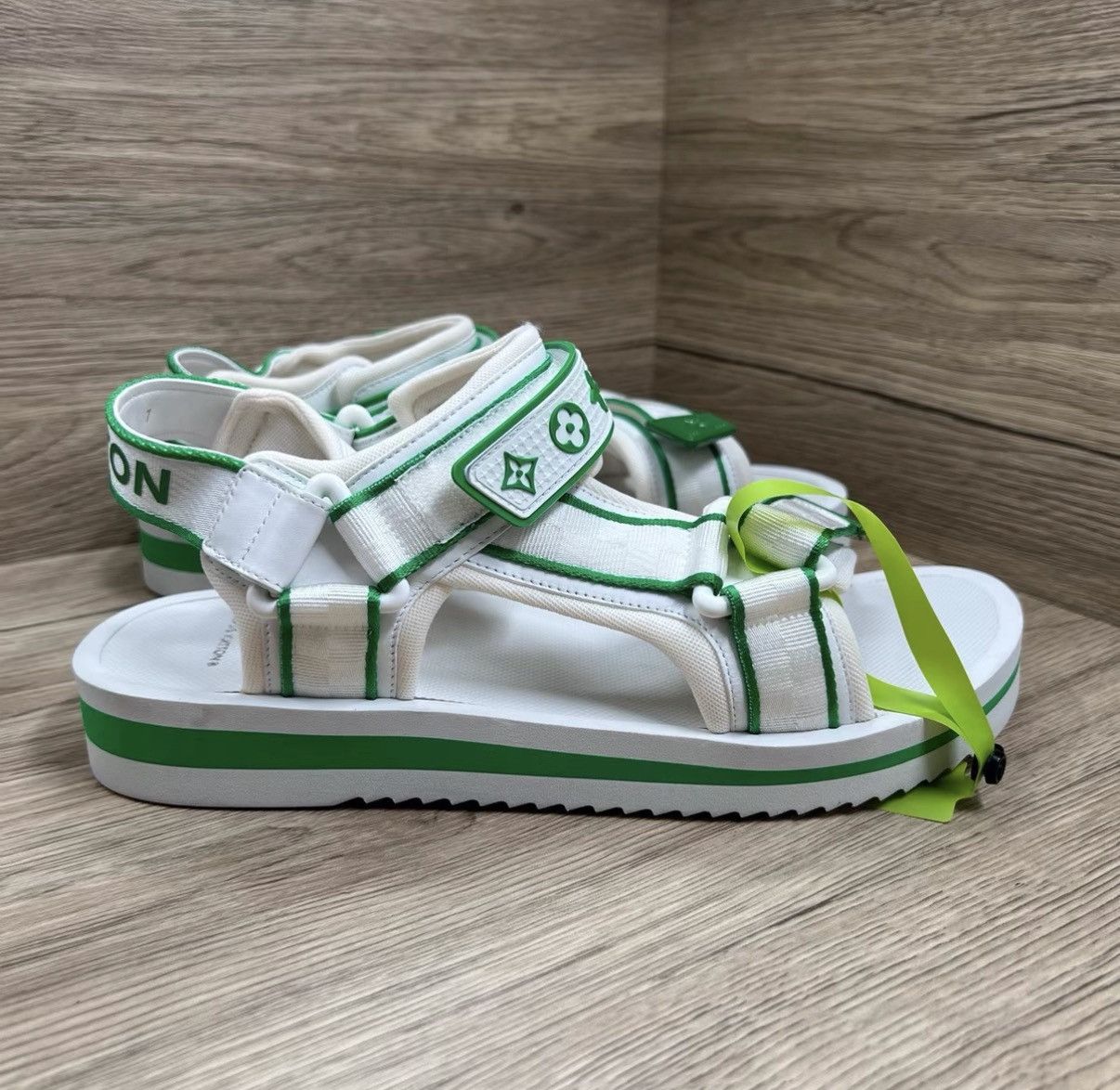 Louis Vuitton LV Panama White & Green Damier Sandals J41 Size US 8 / EU 41 - 3 Thumbnail